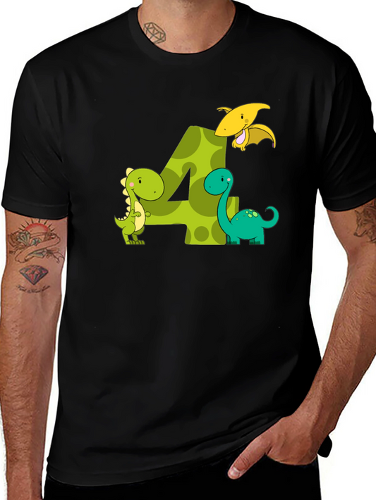 Kids 4th Birthday Dinosaur T-Shirt
