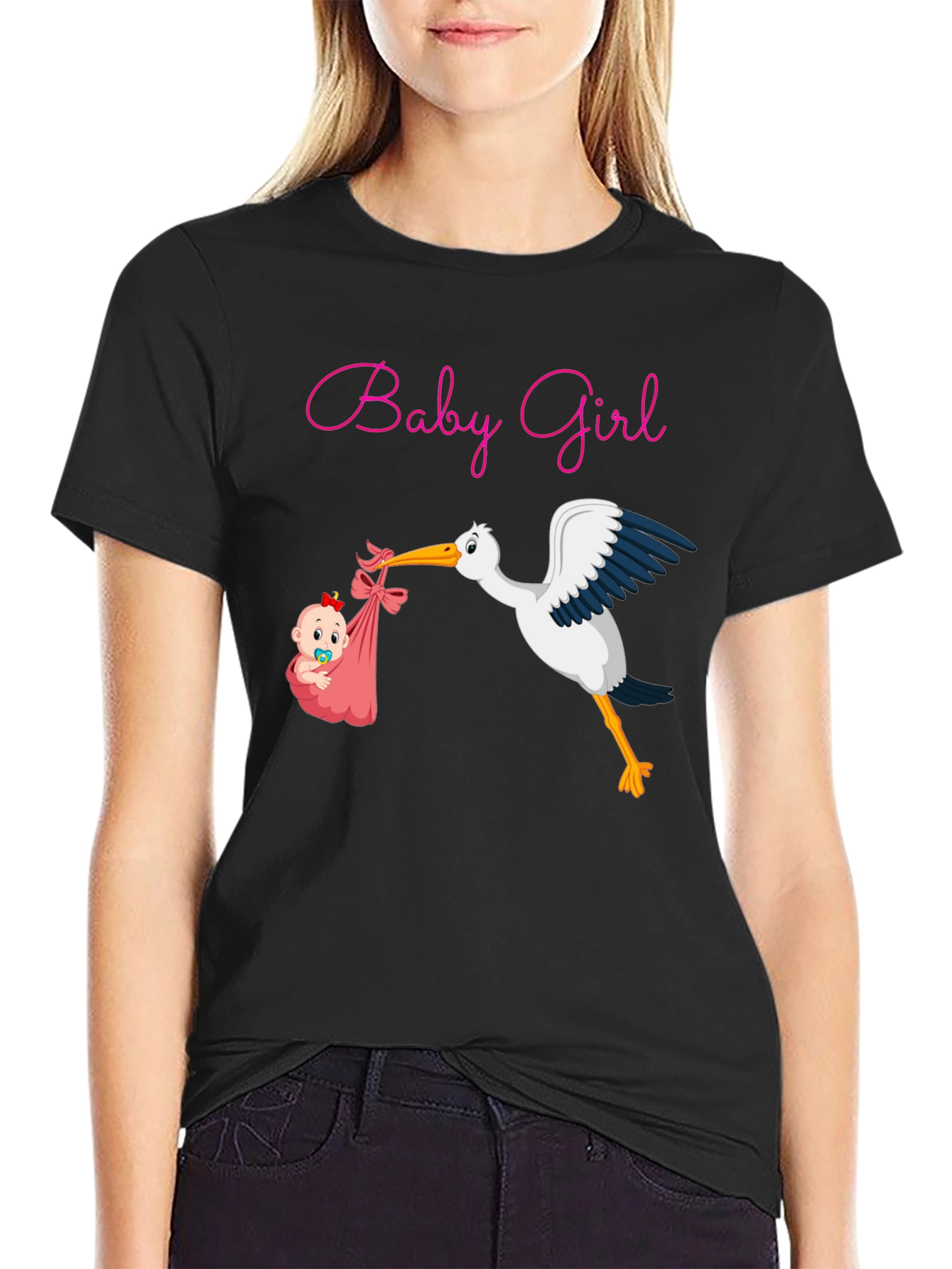 Baby Girl Stork Graphic Tee - Expecting Mothers