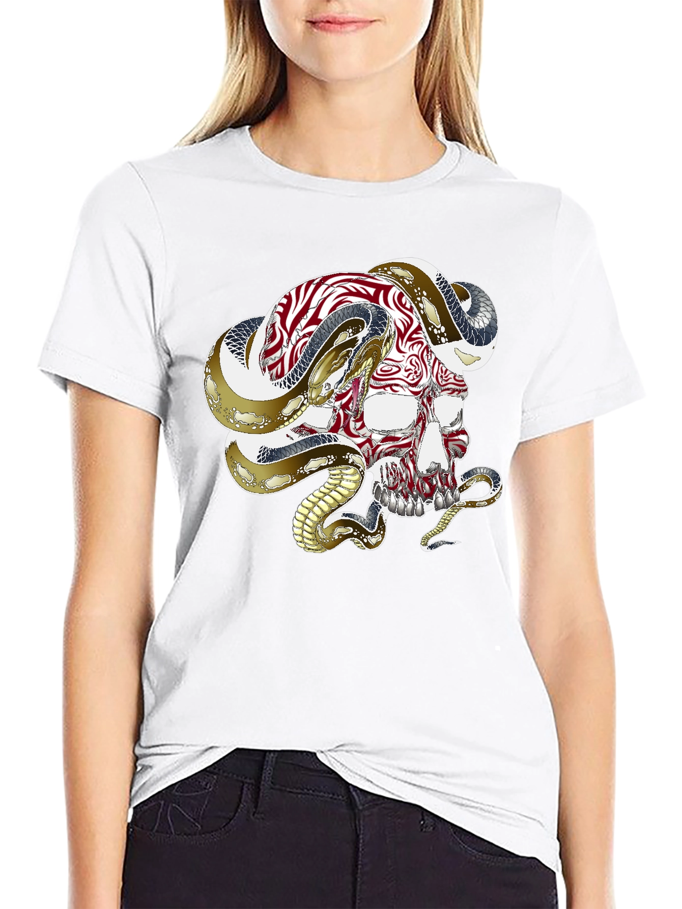 Skull & Snake Graphic Tee - Black