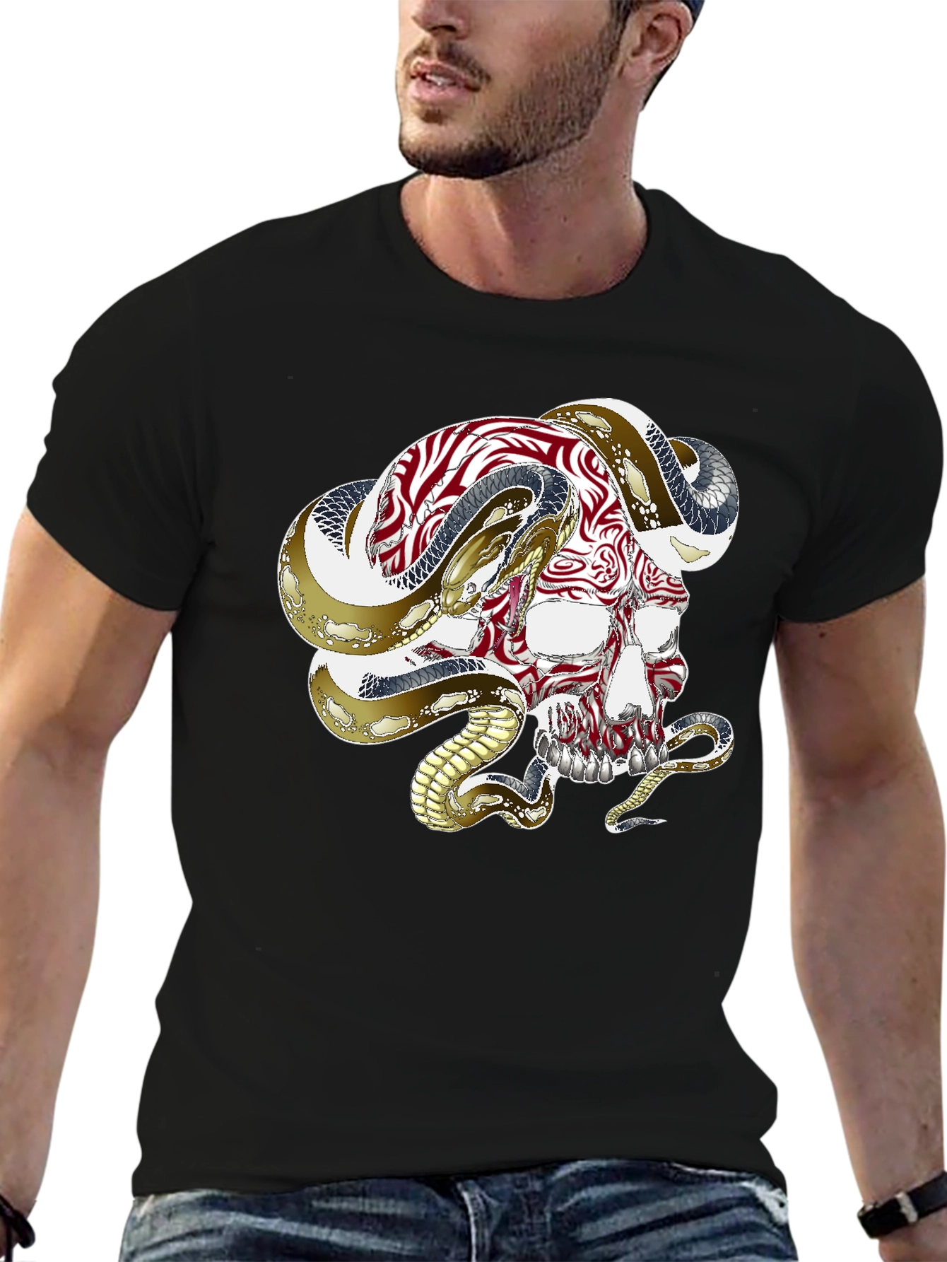 Skull & Snake Graphic Tee - Black