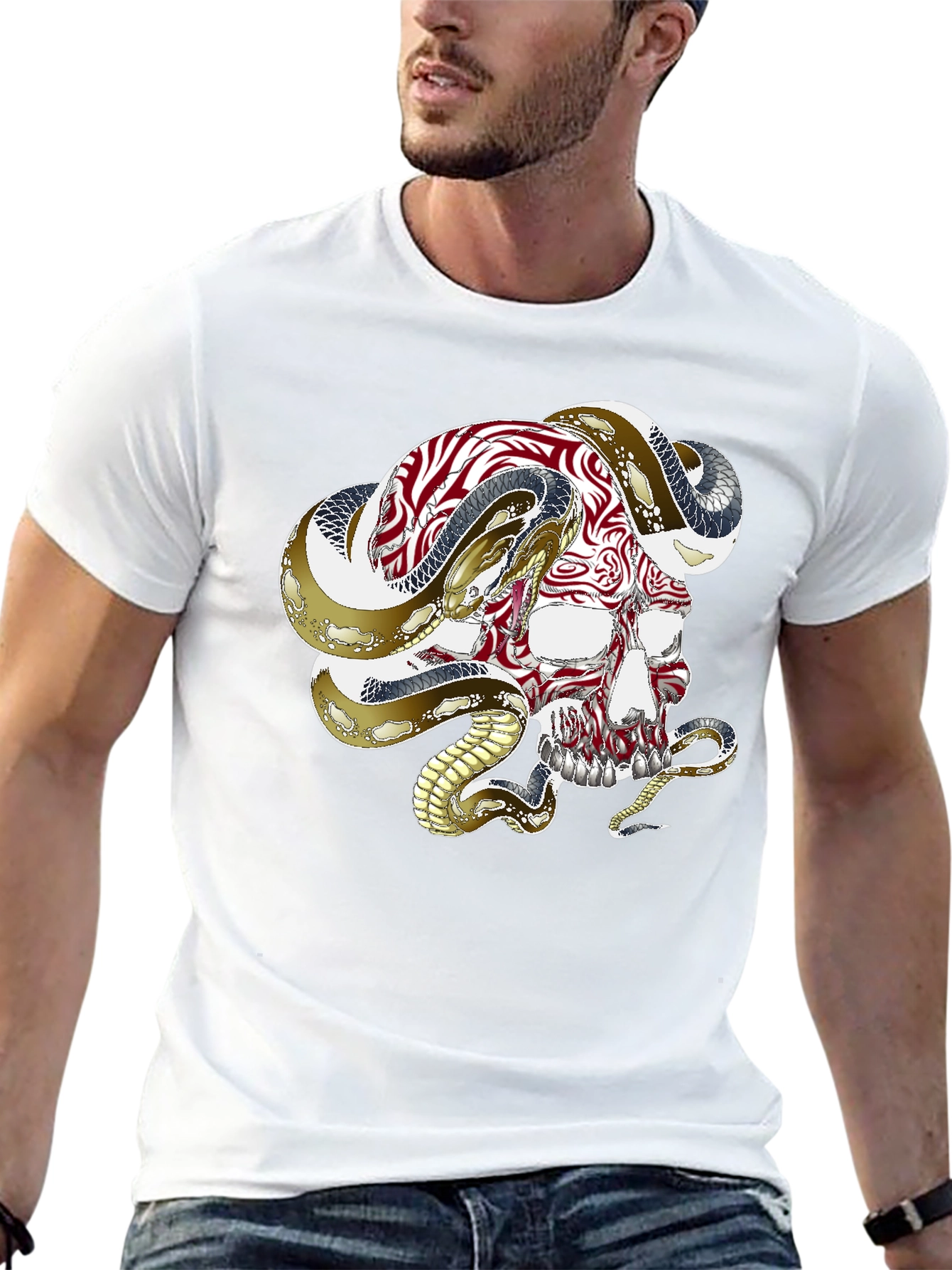 Skull & Snake Graphic Tee - Black