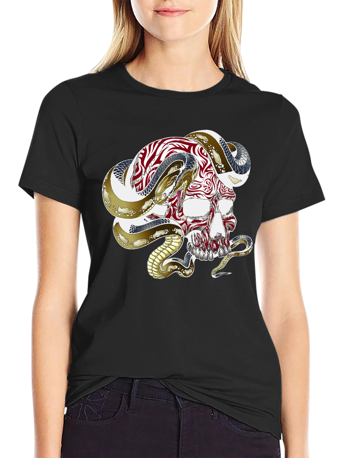 Skull & Snake Graphic Tee - Black