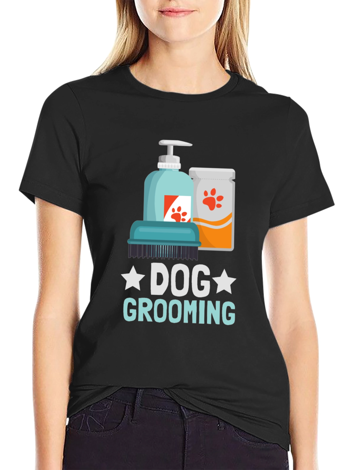 Dog Grooming T-Shirt: Paw Print Design
