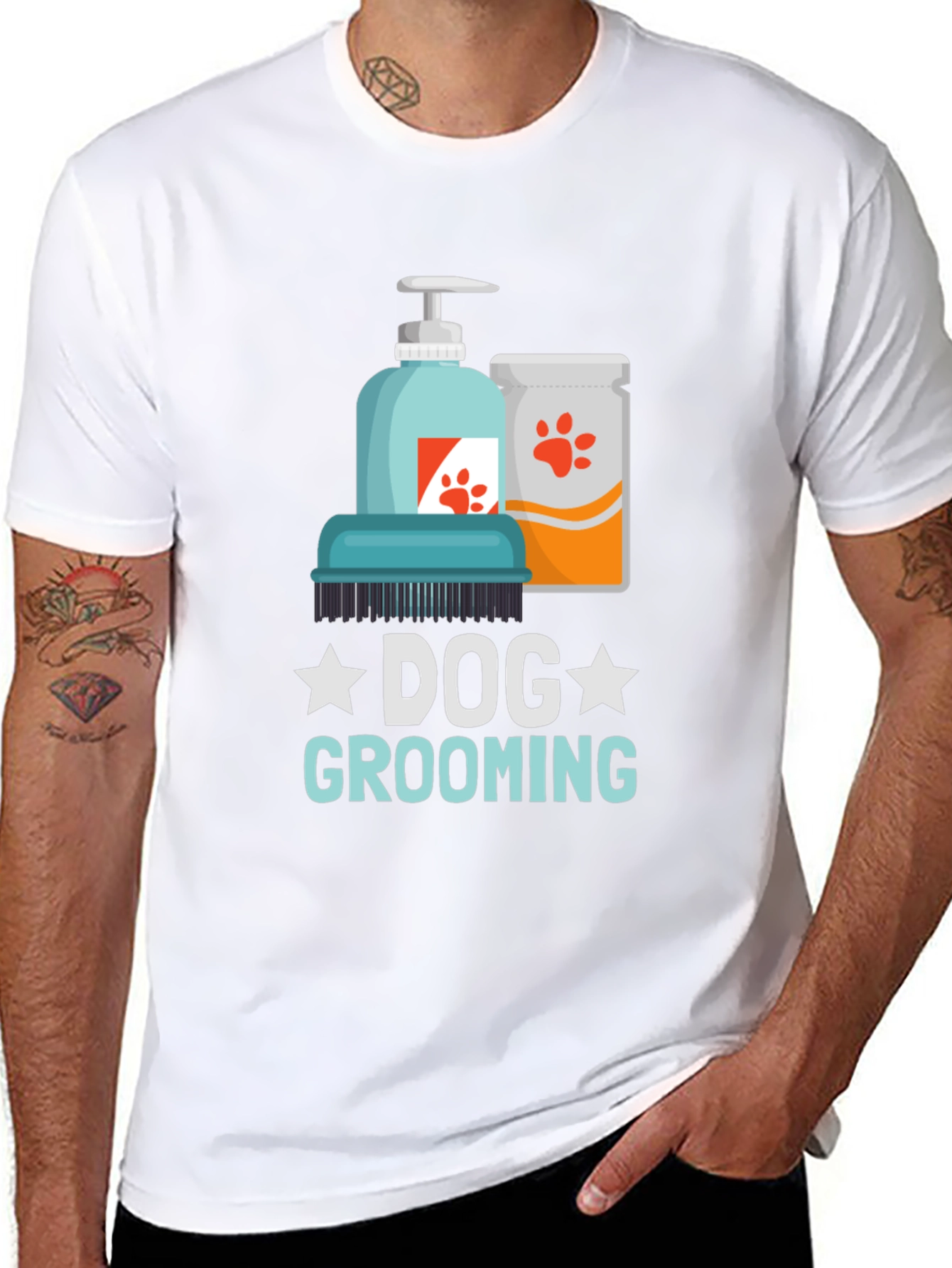 Dog Grooming T-Shirt: Paw Print Design