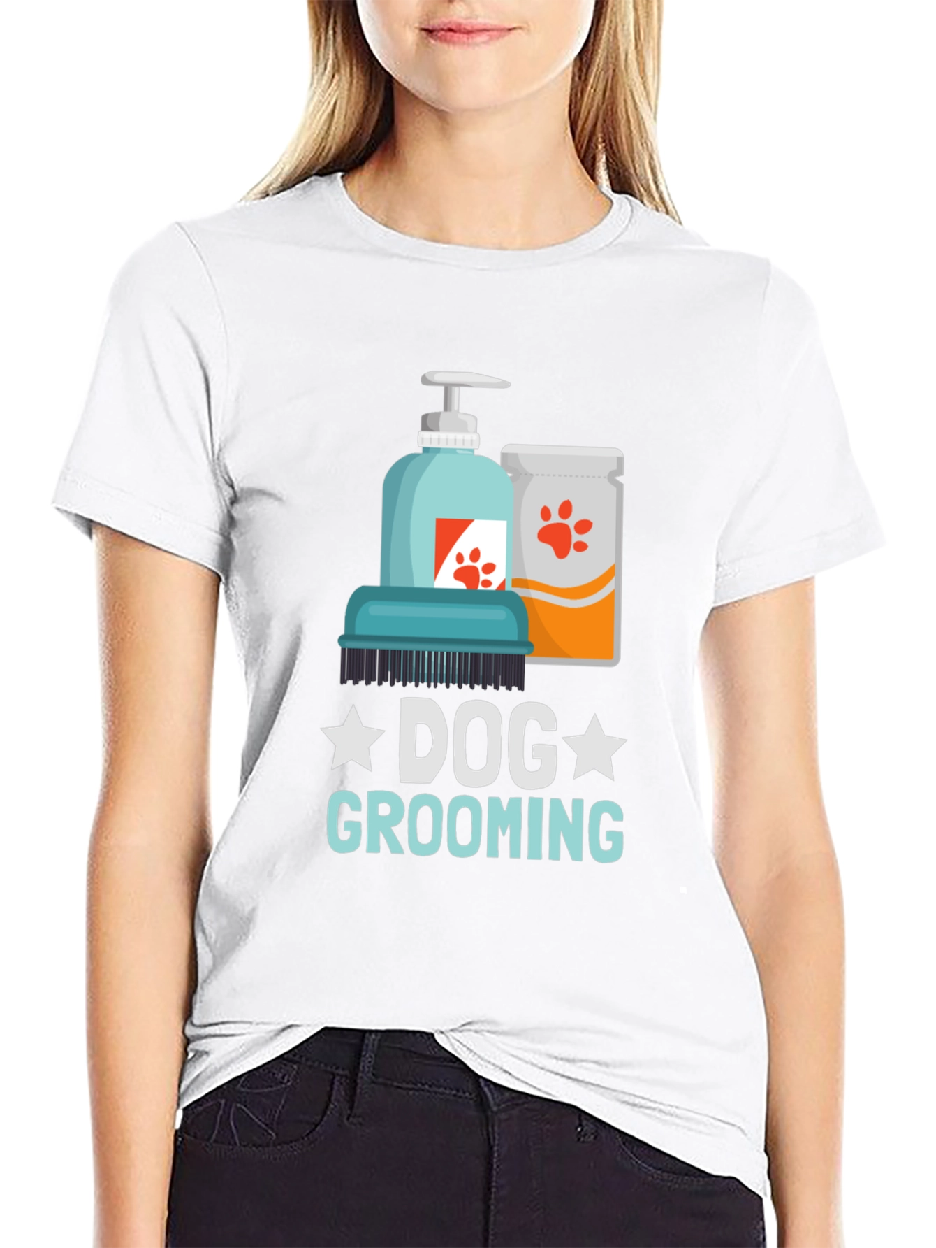 Dog Grooming T-Shirt: Paw Print Design