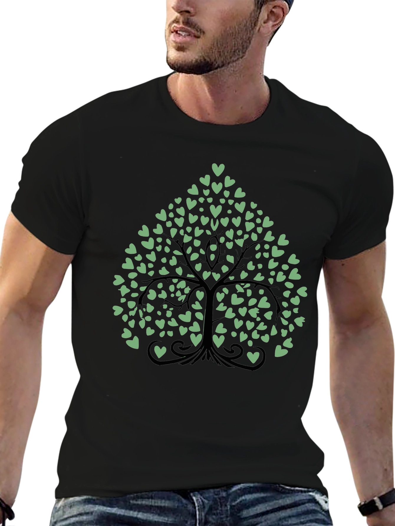 Heart Tree Graphic Tee - Stylish Mens Black T-Shirt