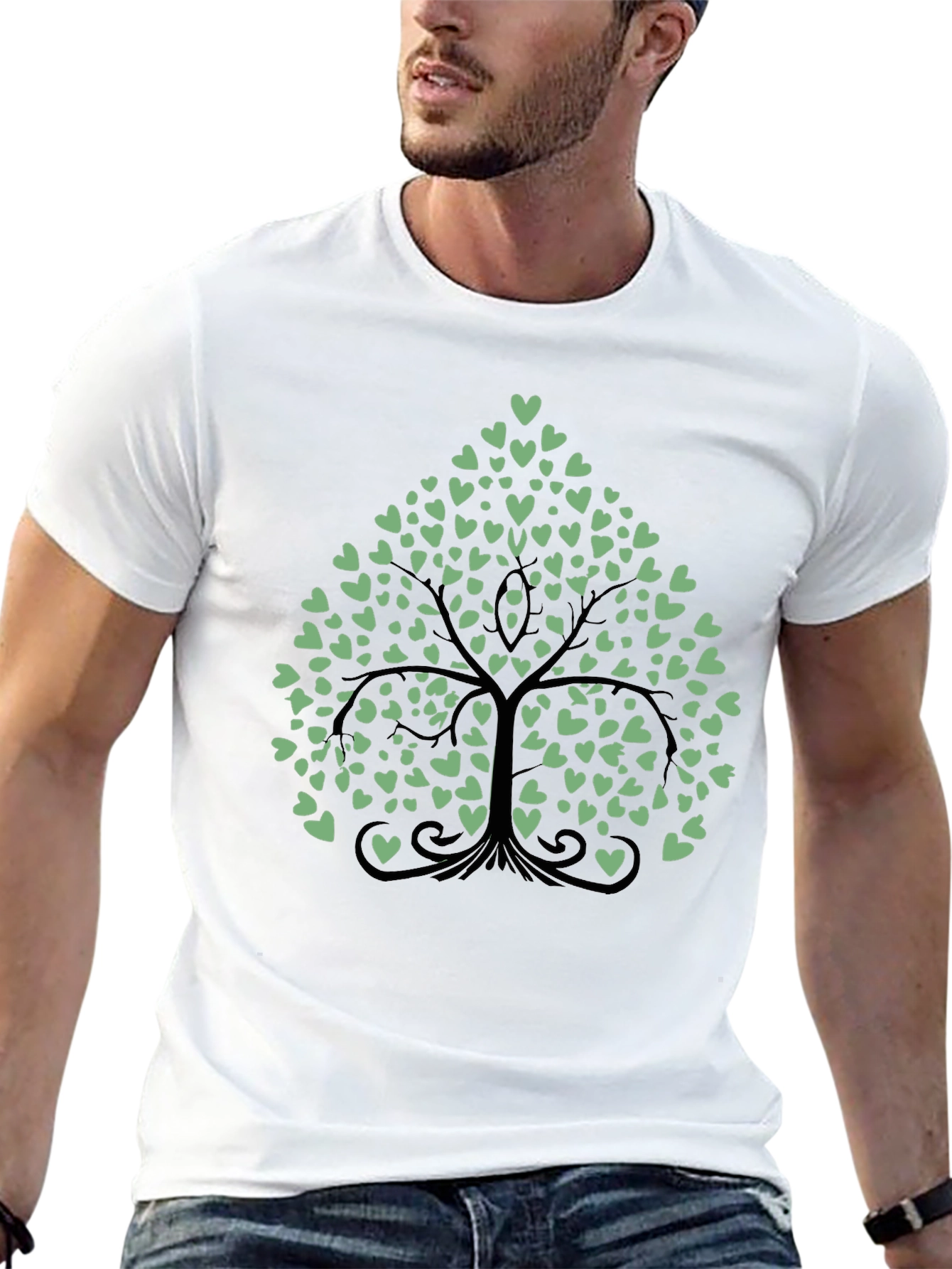 Heart Tree Graphic Tee - Stylish Mens Black T-Shirt