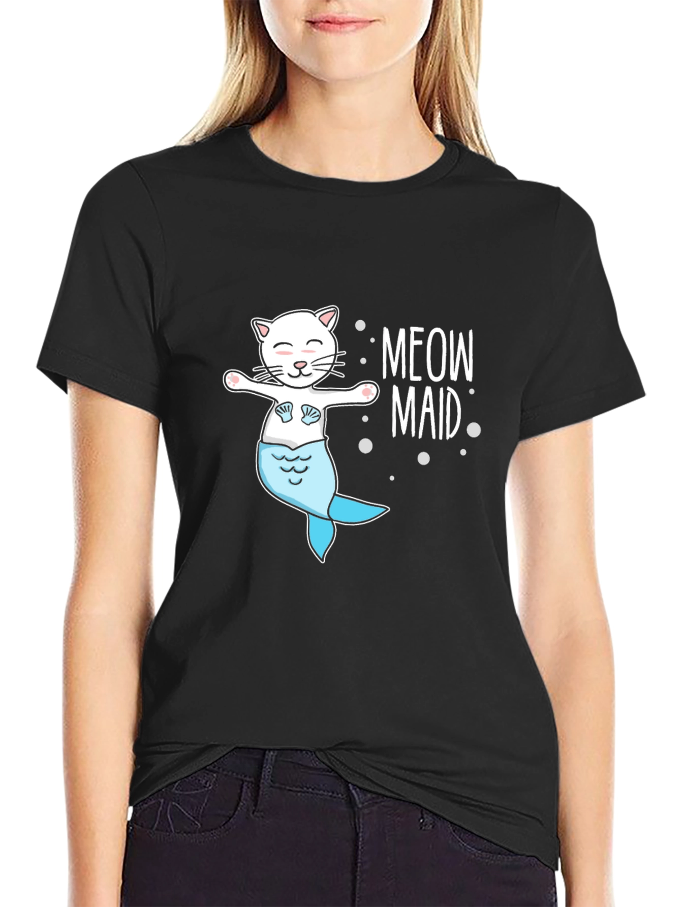 Meow Maid Cat Mermaid Graphic T-Shirt