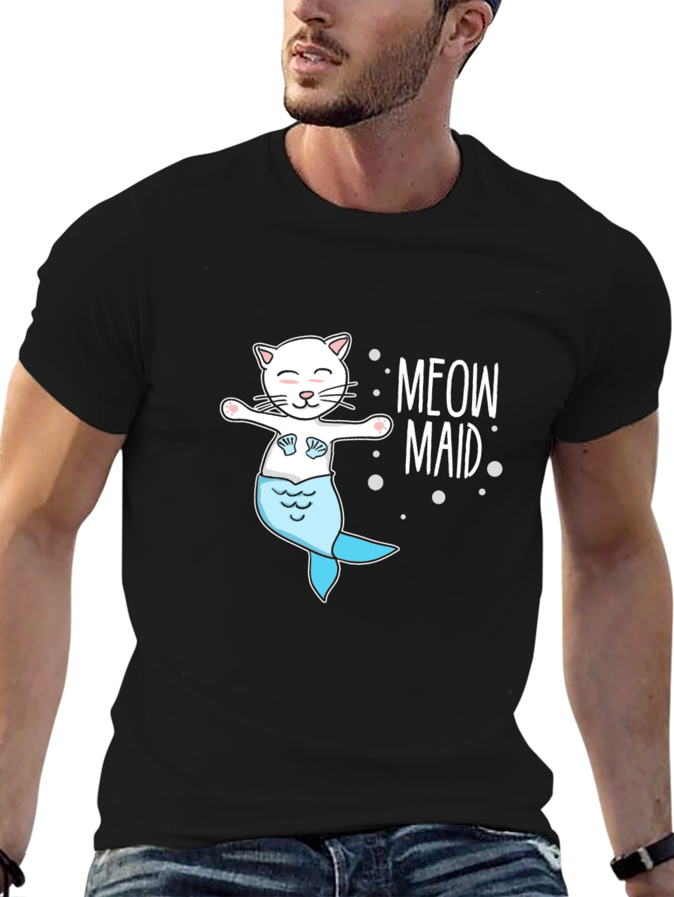 Meow Maid Cat Mermaid Graphic T-Shirt