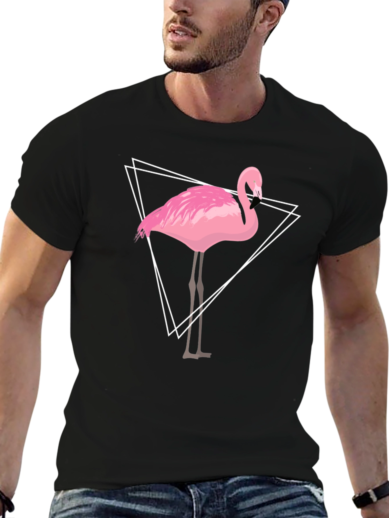 Flamingo Graphic Tee - Geometric Design