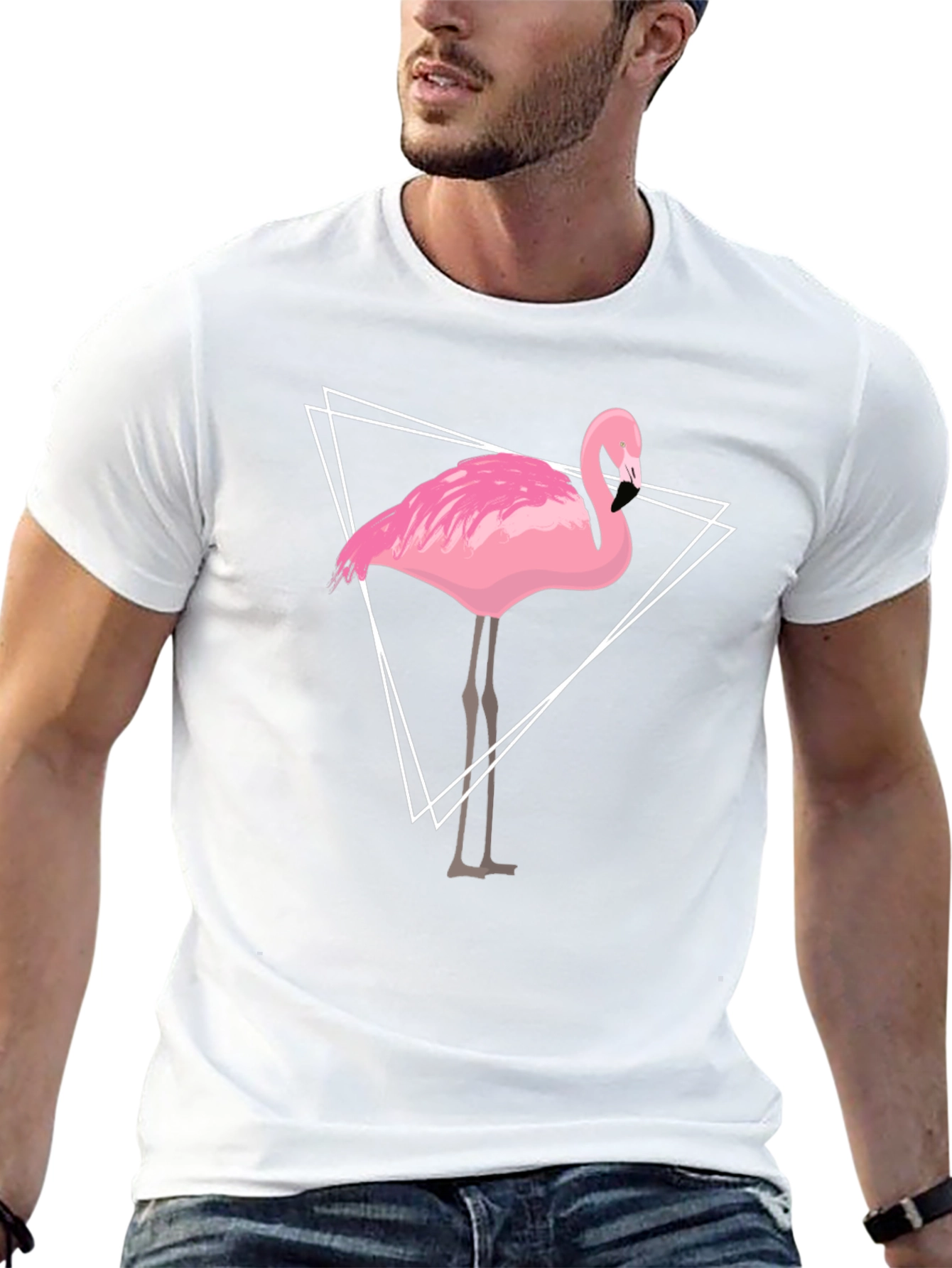 Flamingo Graphic Tee - Geometric Design