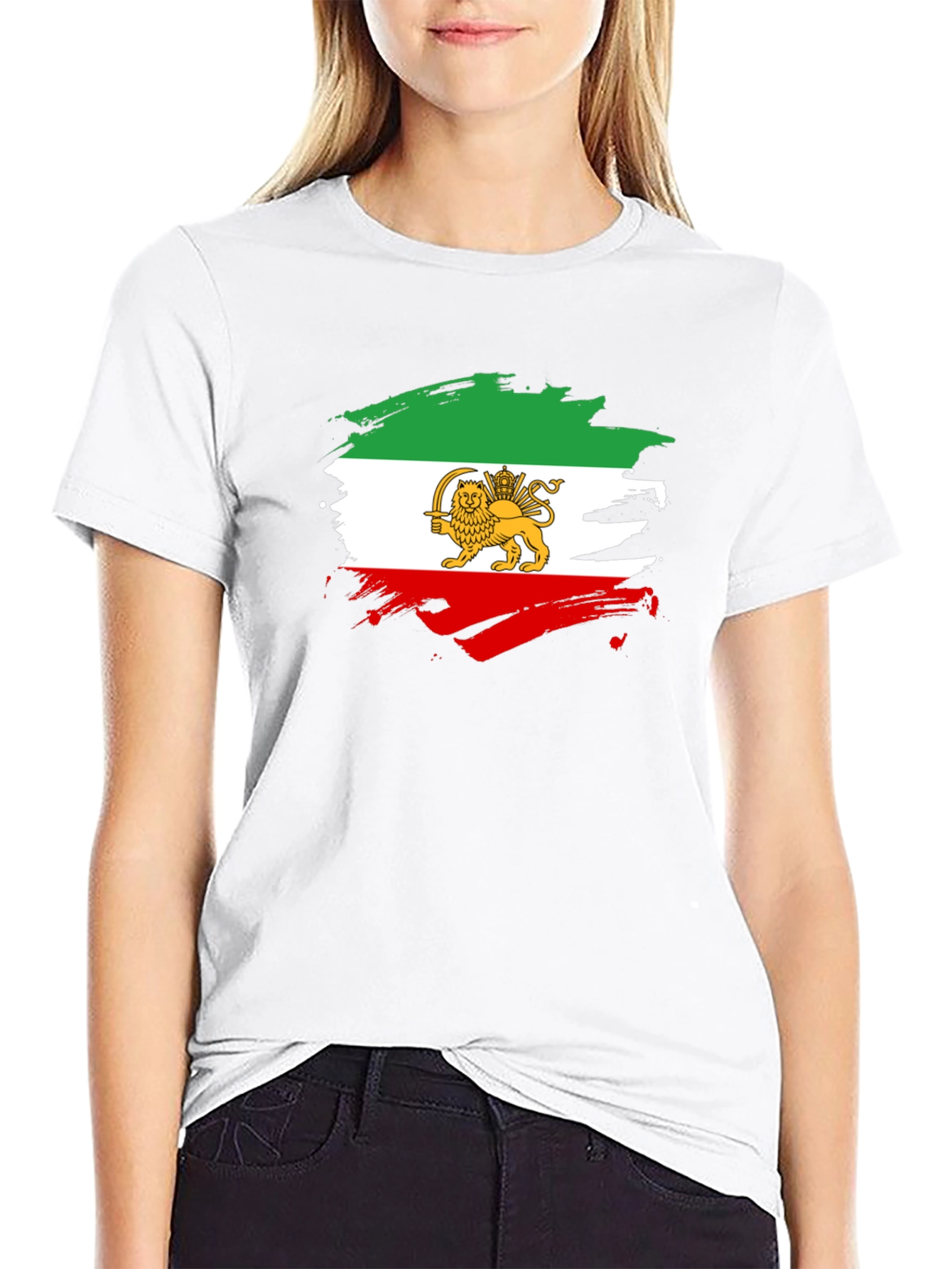 Iran Flag Lion Graphic Black T-Shirt