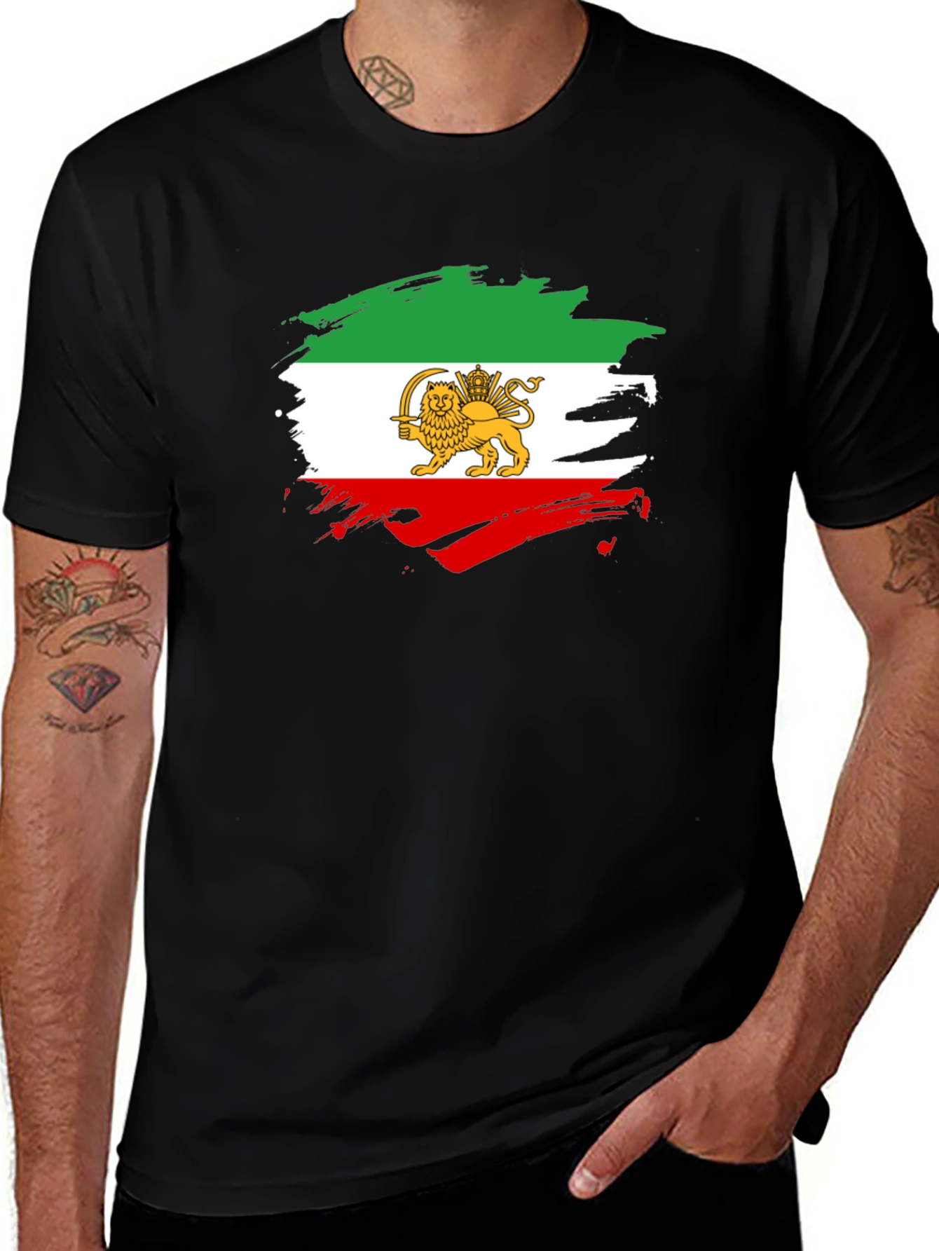 Iran Flag Lion Graphic Black T-Shirt