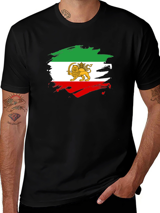 Iran Flag Lion Graphic Black T-Shirt