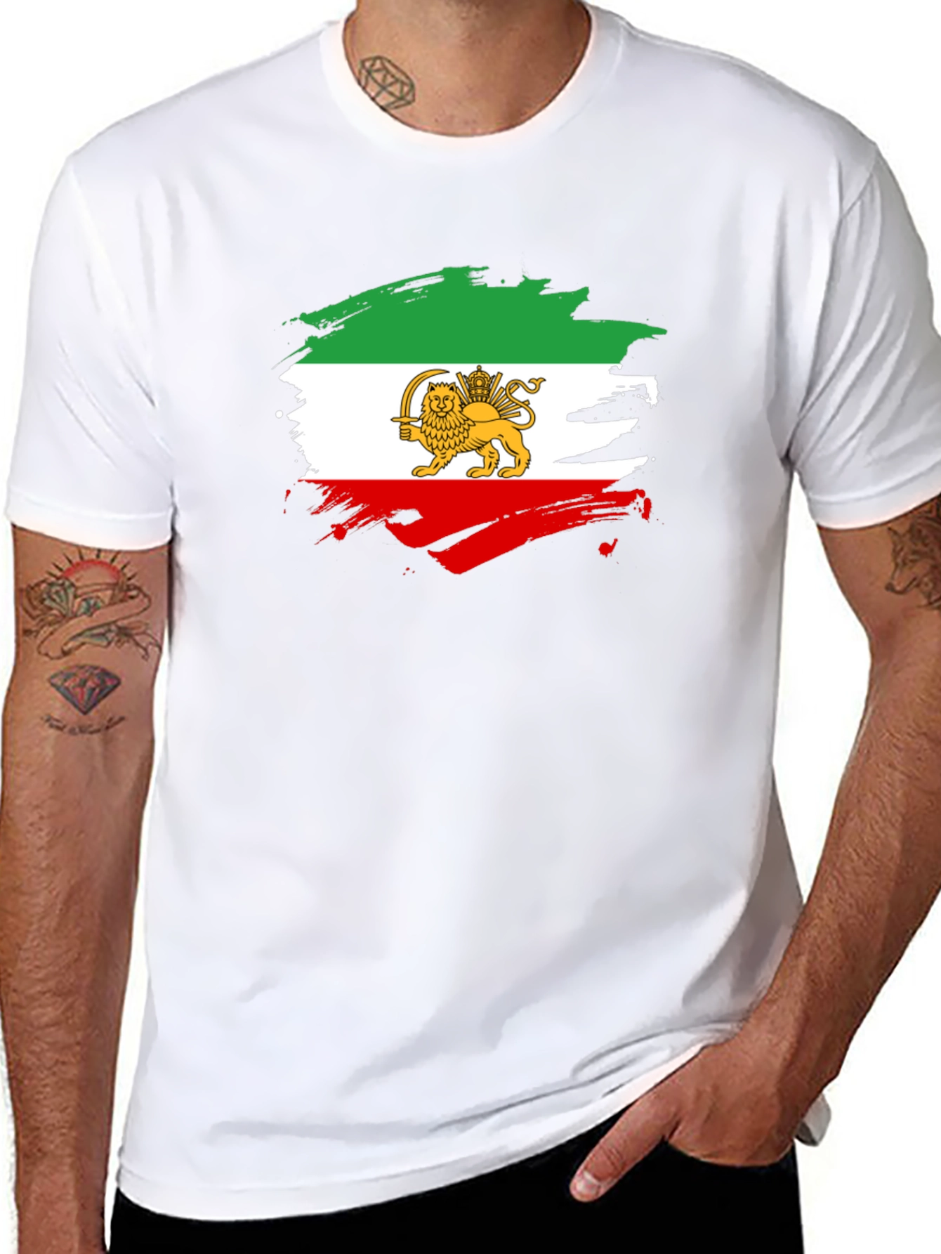 Iran Flag Lion Graphic Black T-Shirt