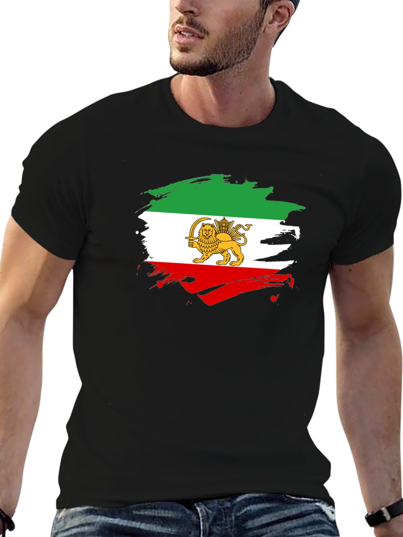 Iran Flag Lion Graphic Black T-Shirt