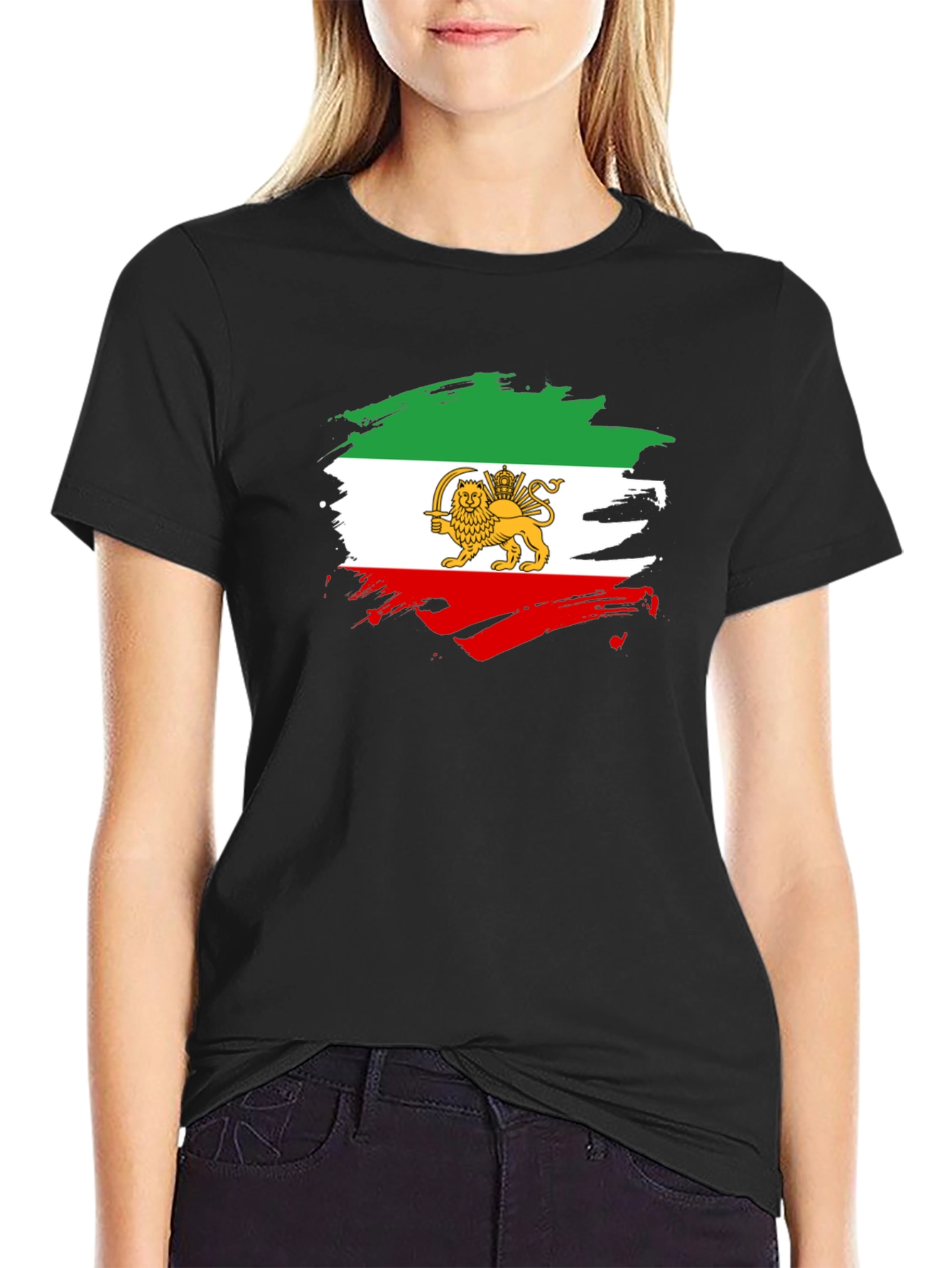 Iran Flag Lion Graphic Black T-Shirt