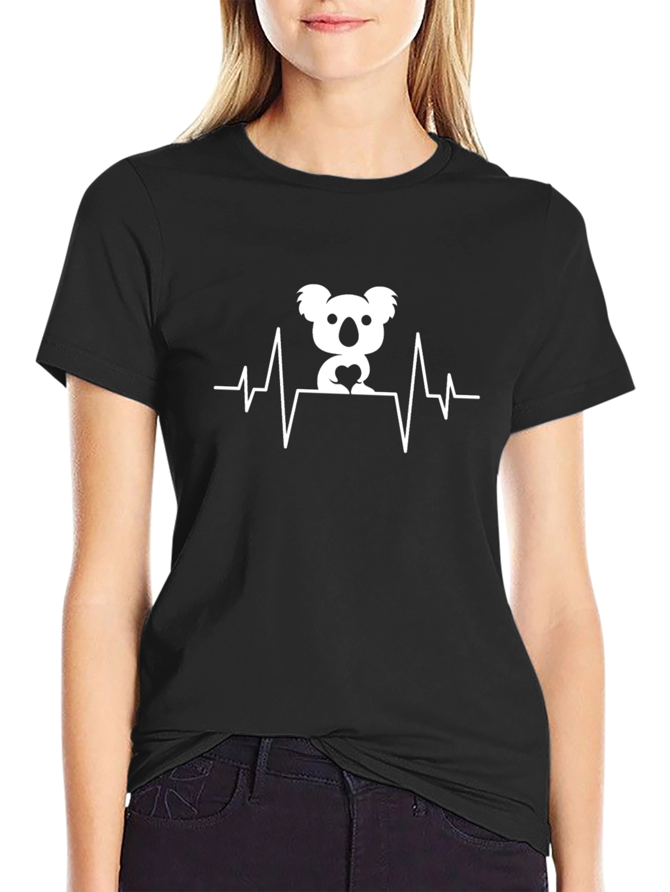 Koala Heartbeat Graphic T-Shirt - Black
