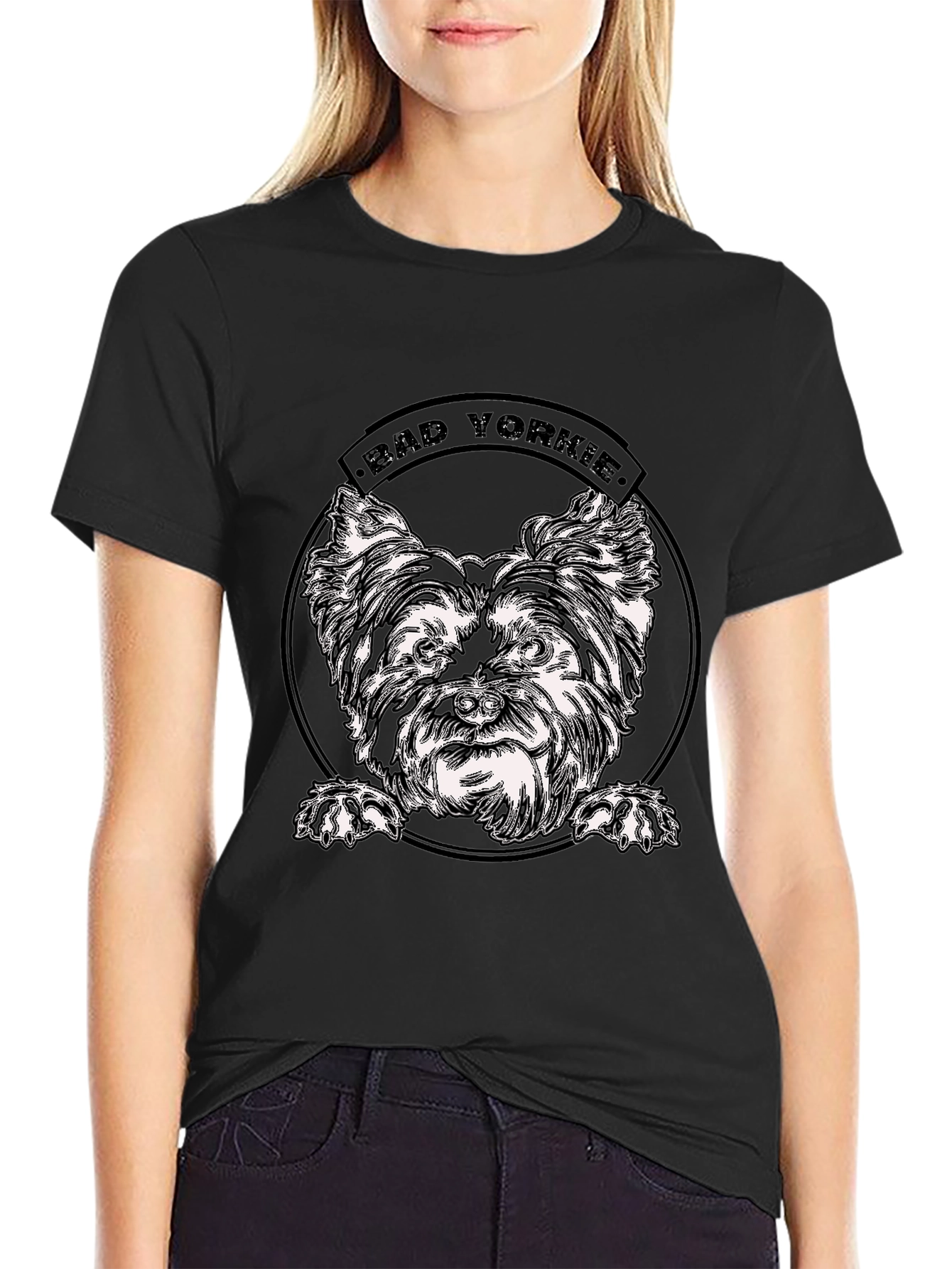 Bad Yorkie Graphic Tee - Black Cotton T-Shirt