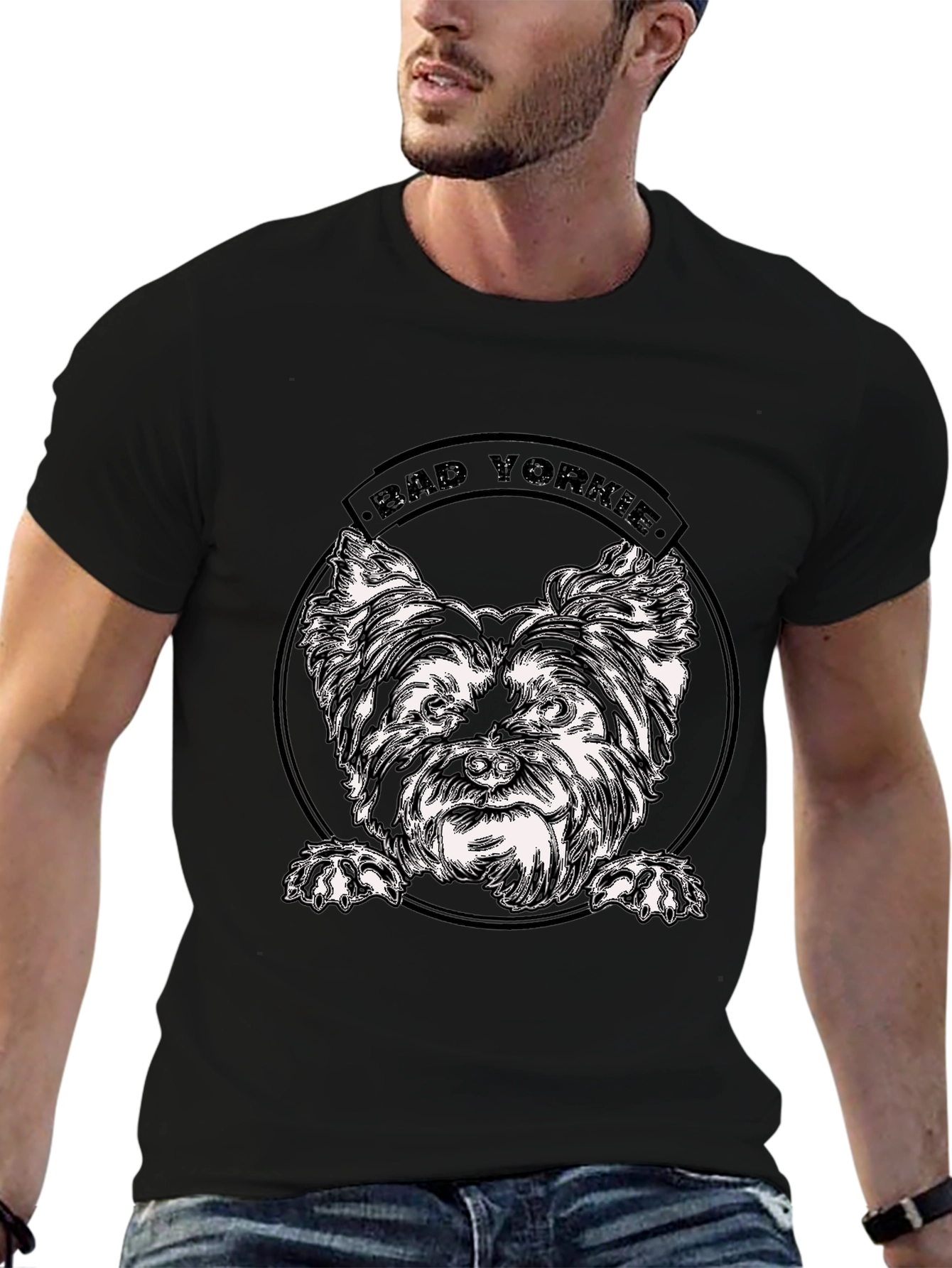 Bad Yorkie Graphic Tee - Black Cotton T-Shirt