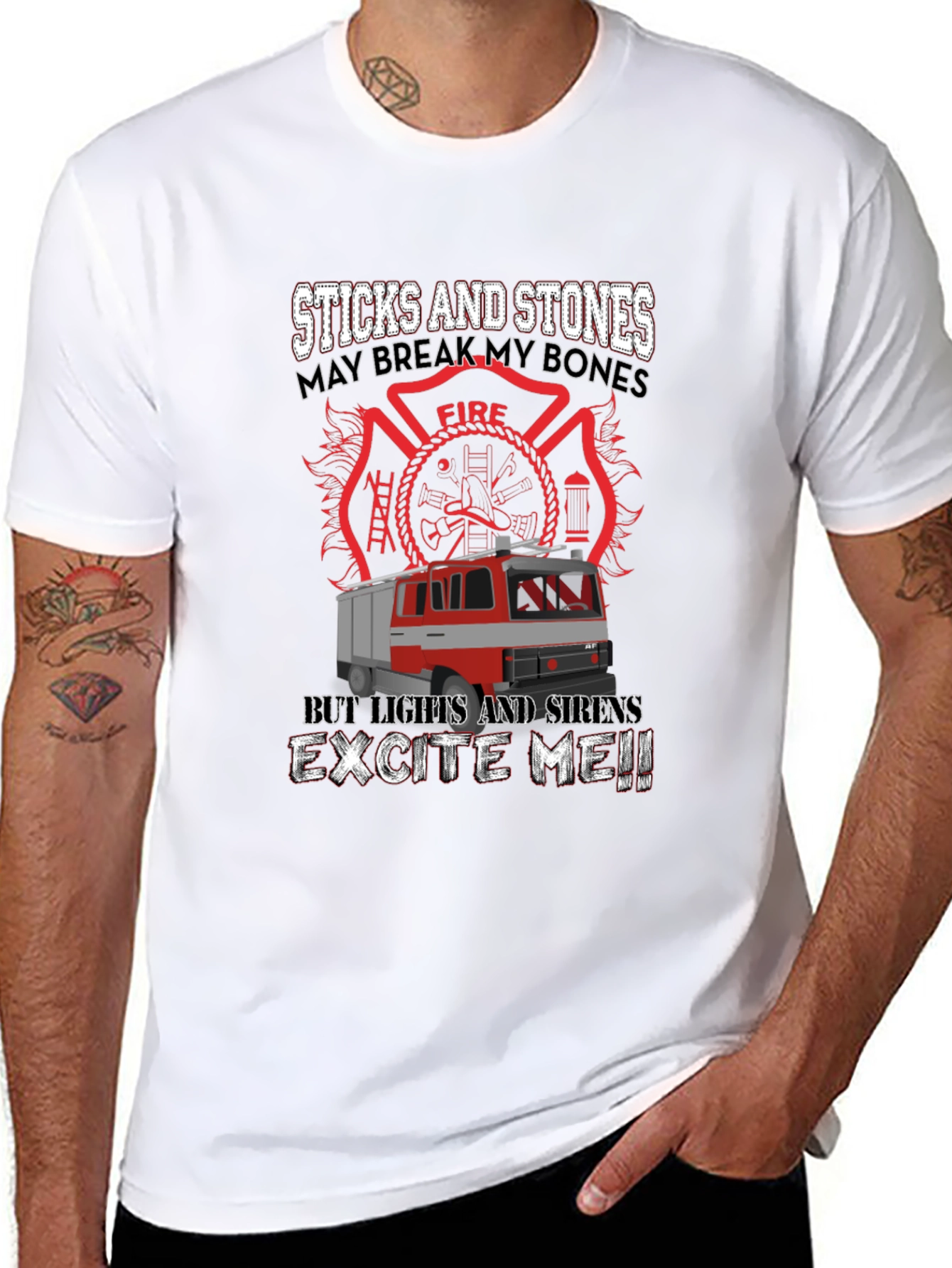 Firefighter Humor T-Shirt - Sticks & Stones Design