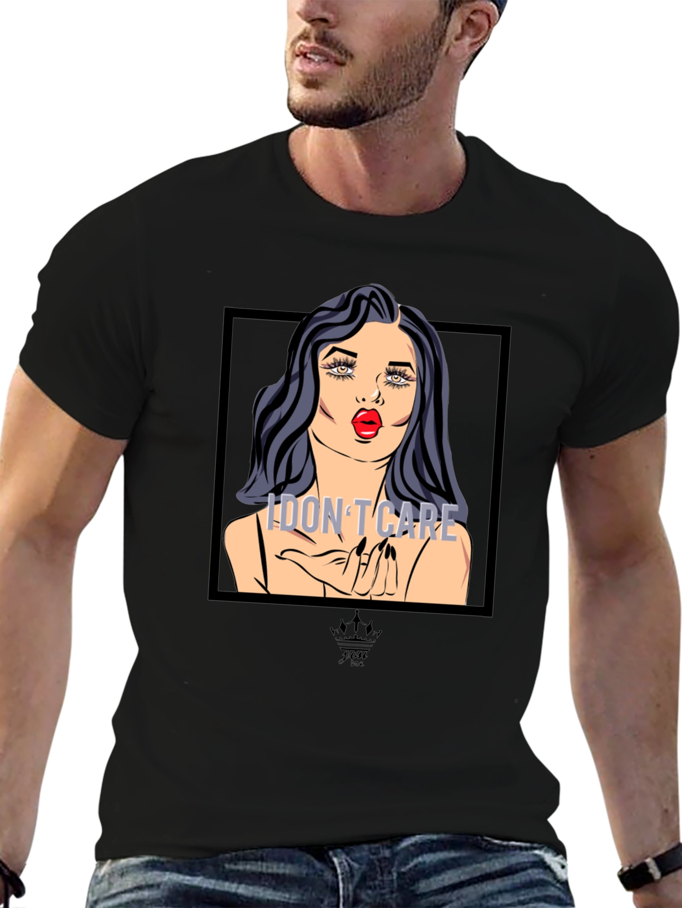 I Dont Care Pop Art Graphic Tee - Black