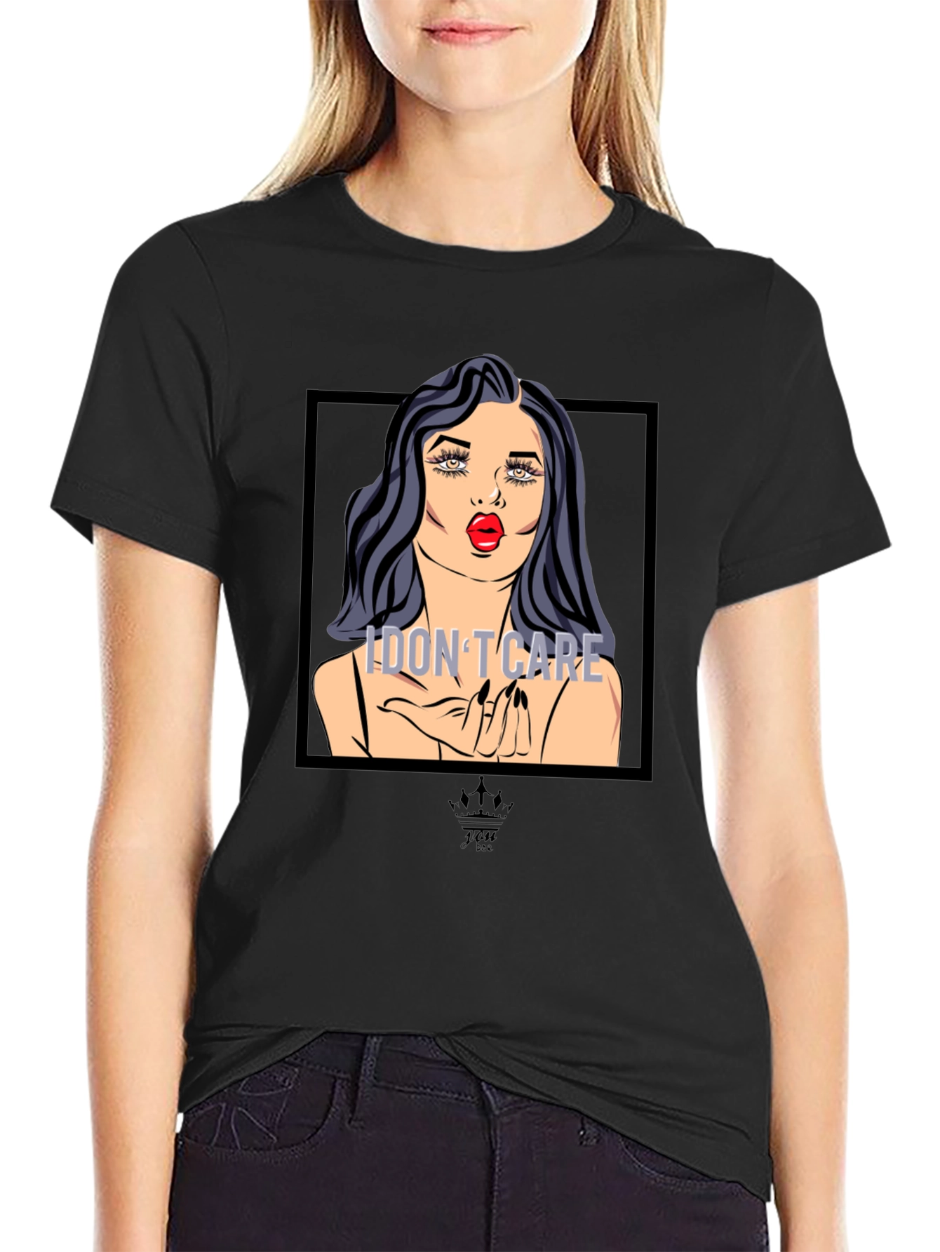 I Dont Care Pop Art Graphic Tee - Black
