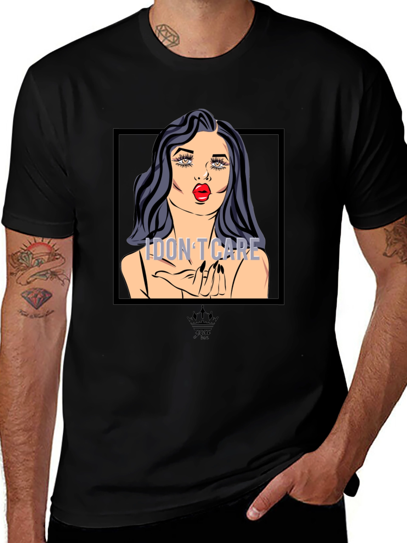 I Dont Care Pop Art Graphic Tee - Black