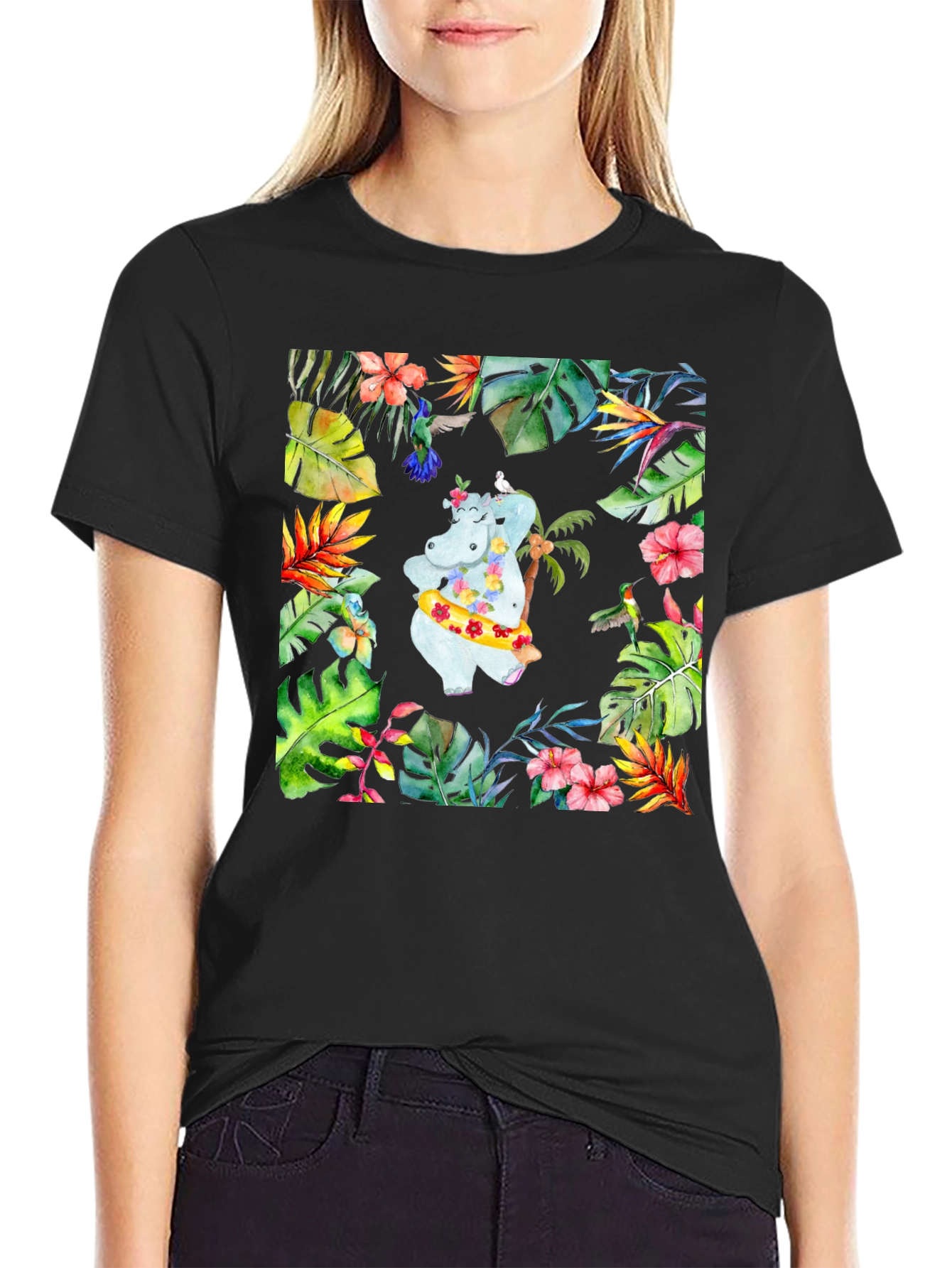Tropical Hippo T-Shirt - Summer Vibes