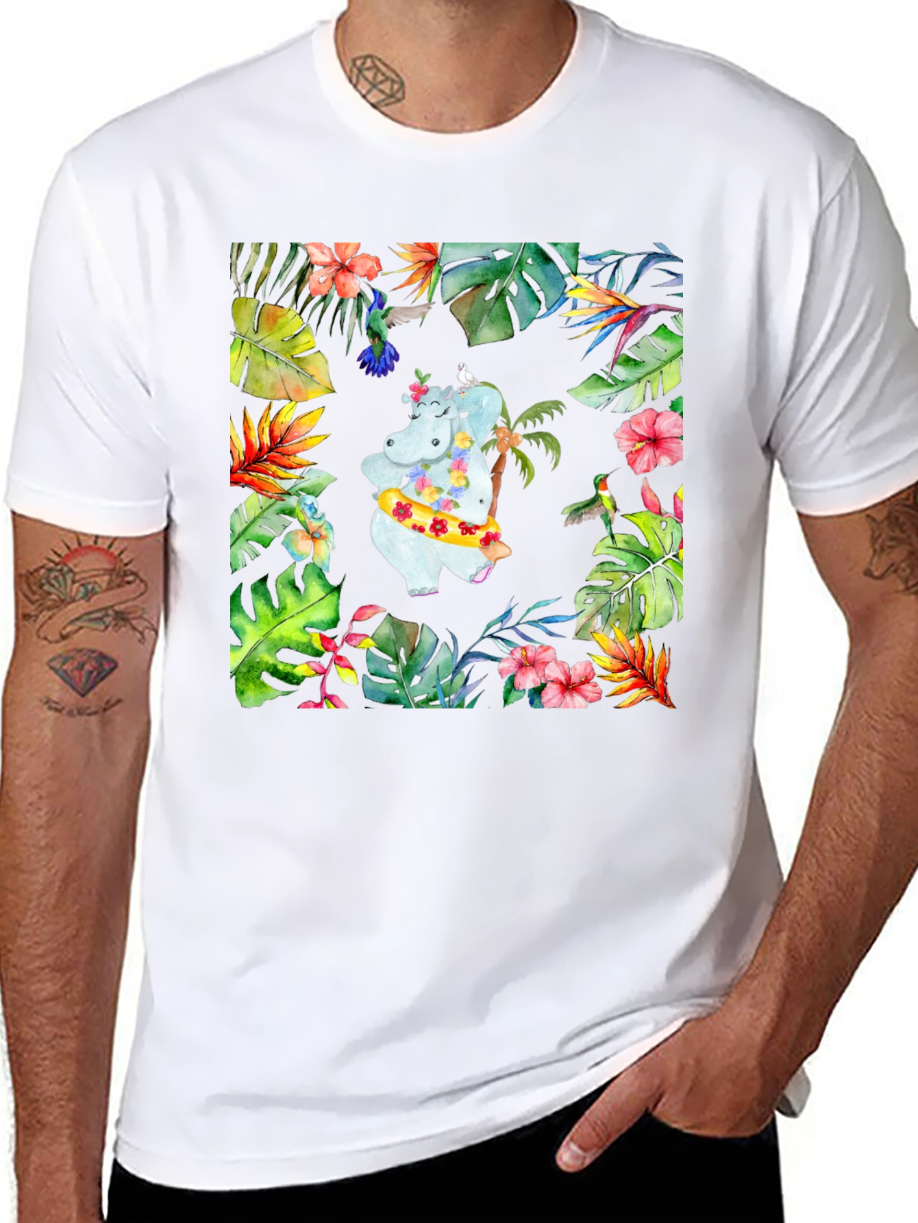 Tropical Hippo T-Shirt - Summer Vibes