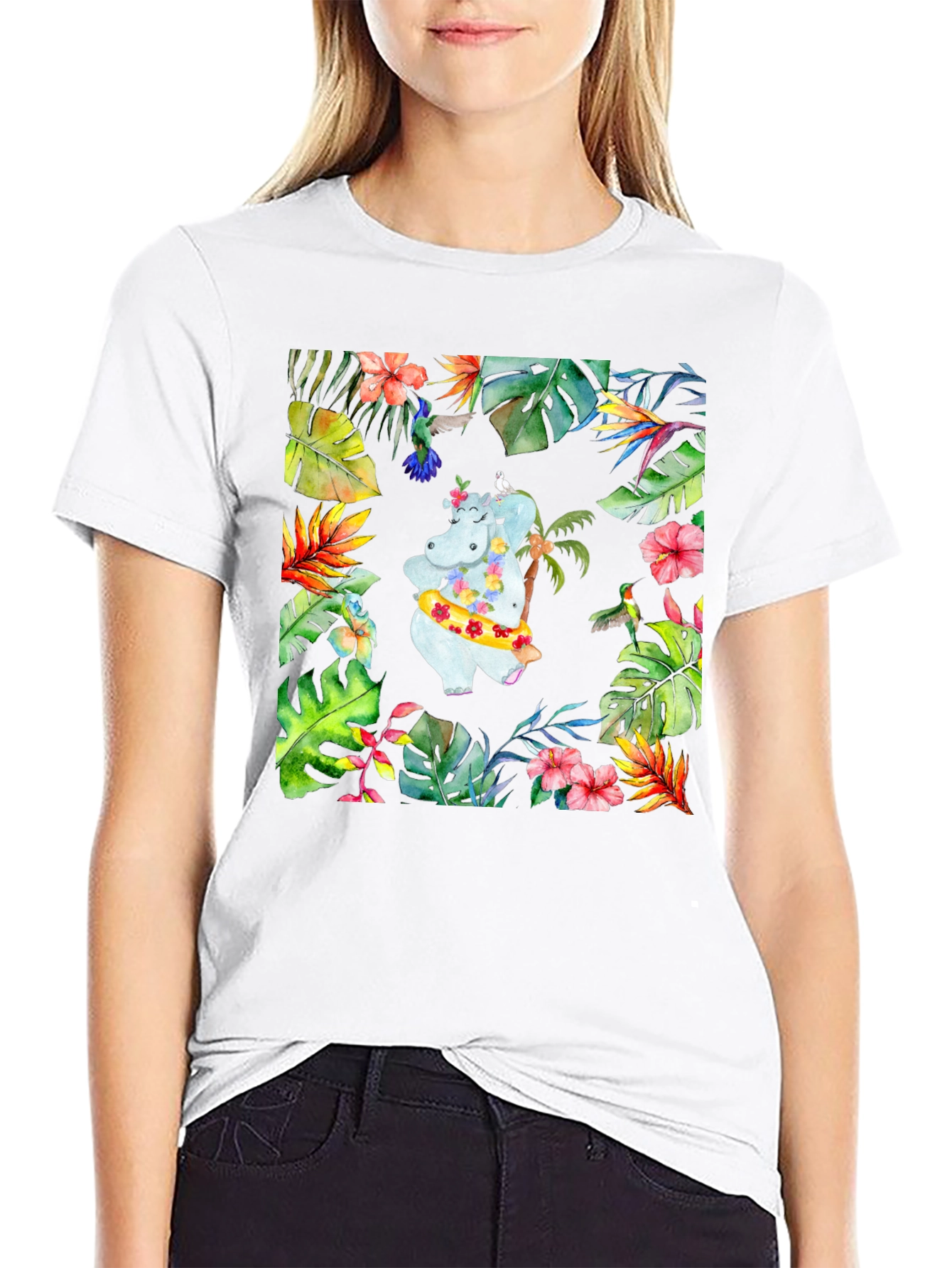 Tropical Hippo T-Shirt - Summer Vibes