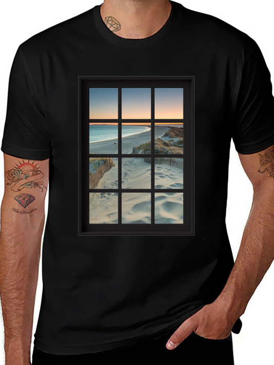 Beach View Window Graphic T-Shirt - Coastal Comfort