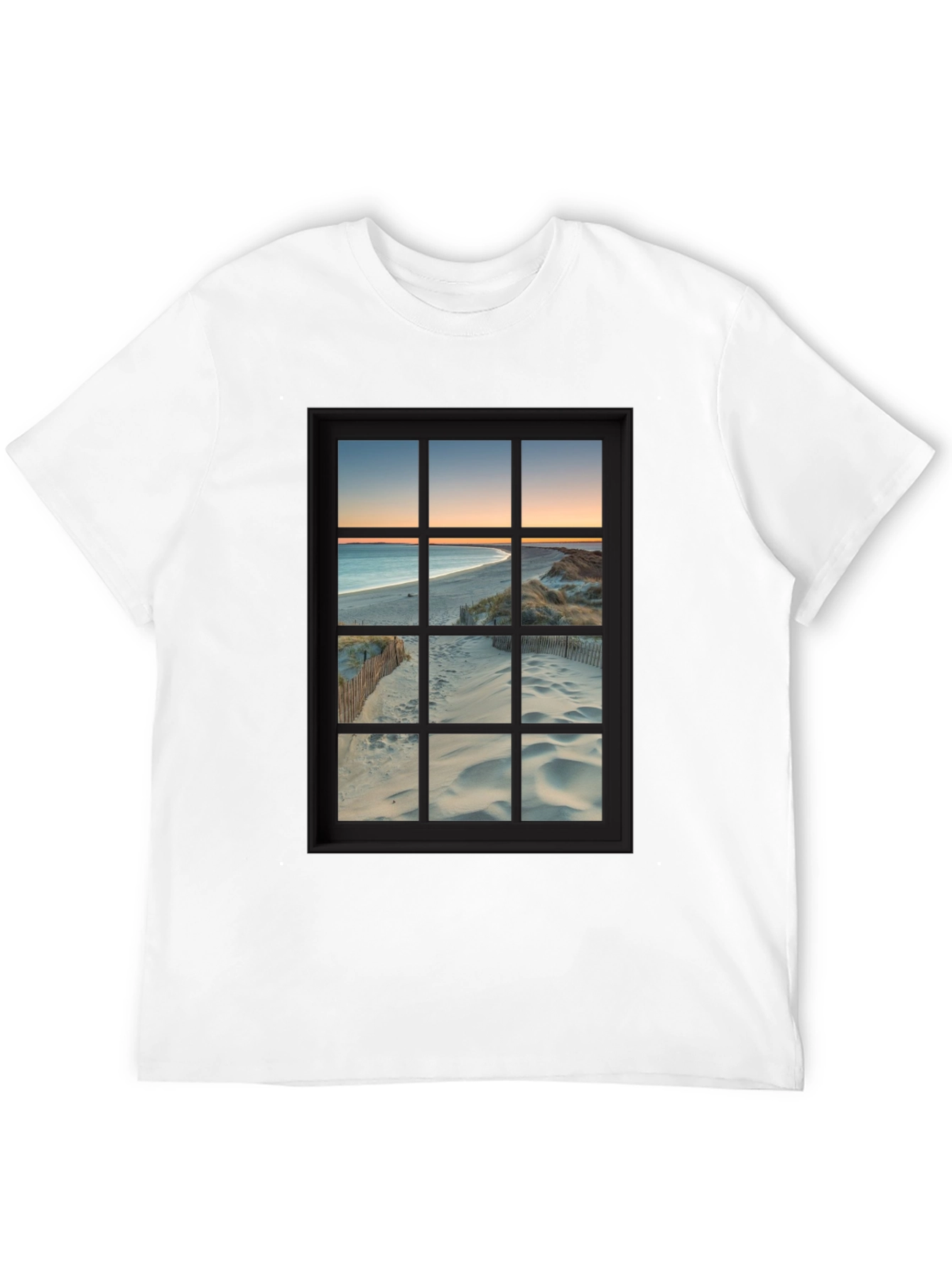 Beach View Window Graphic T-Shirt - Coastal Comfort