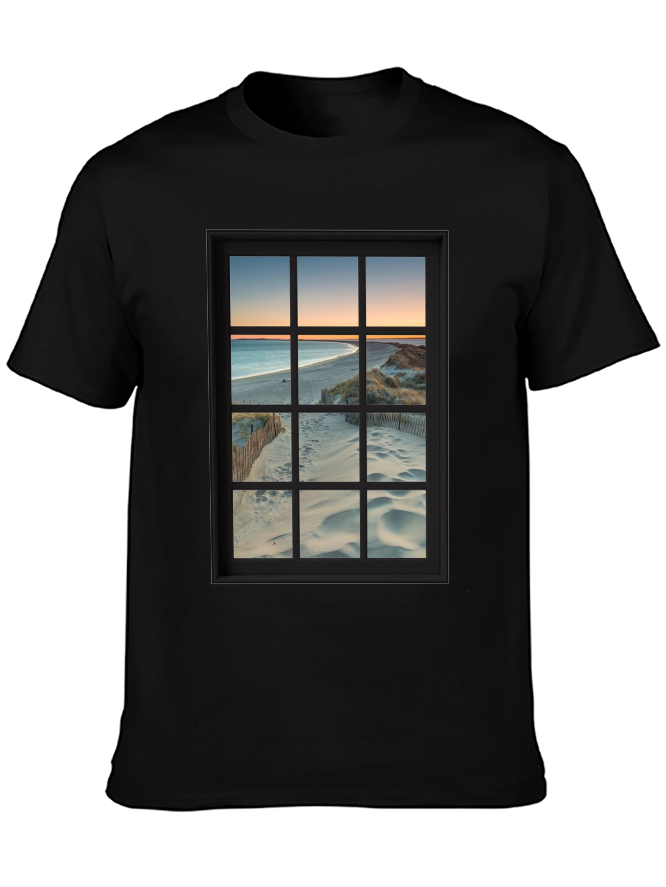 Beach View Window Graphic T-Shirt - Coastal Comfort