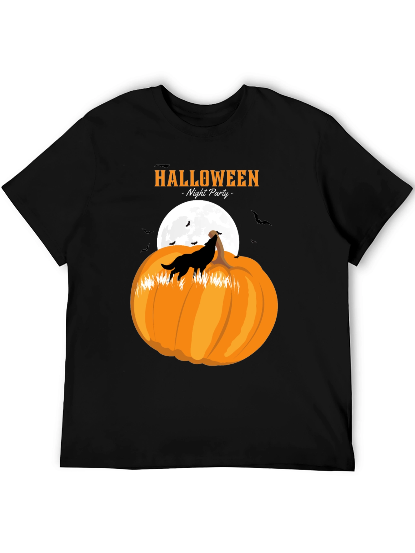 Halloween Night Party Wolf Pumpkin Black T-Shirt