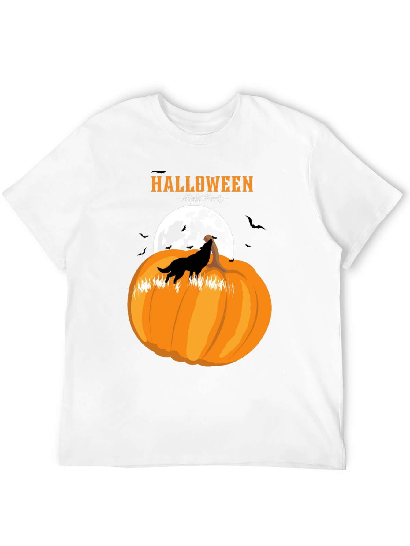 Halloween Night Party Wolf Pumpkin Black T-Shirt