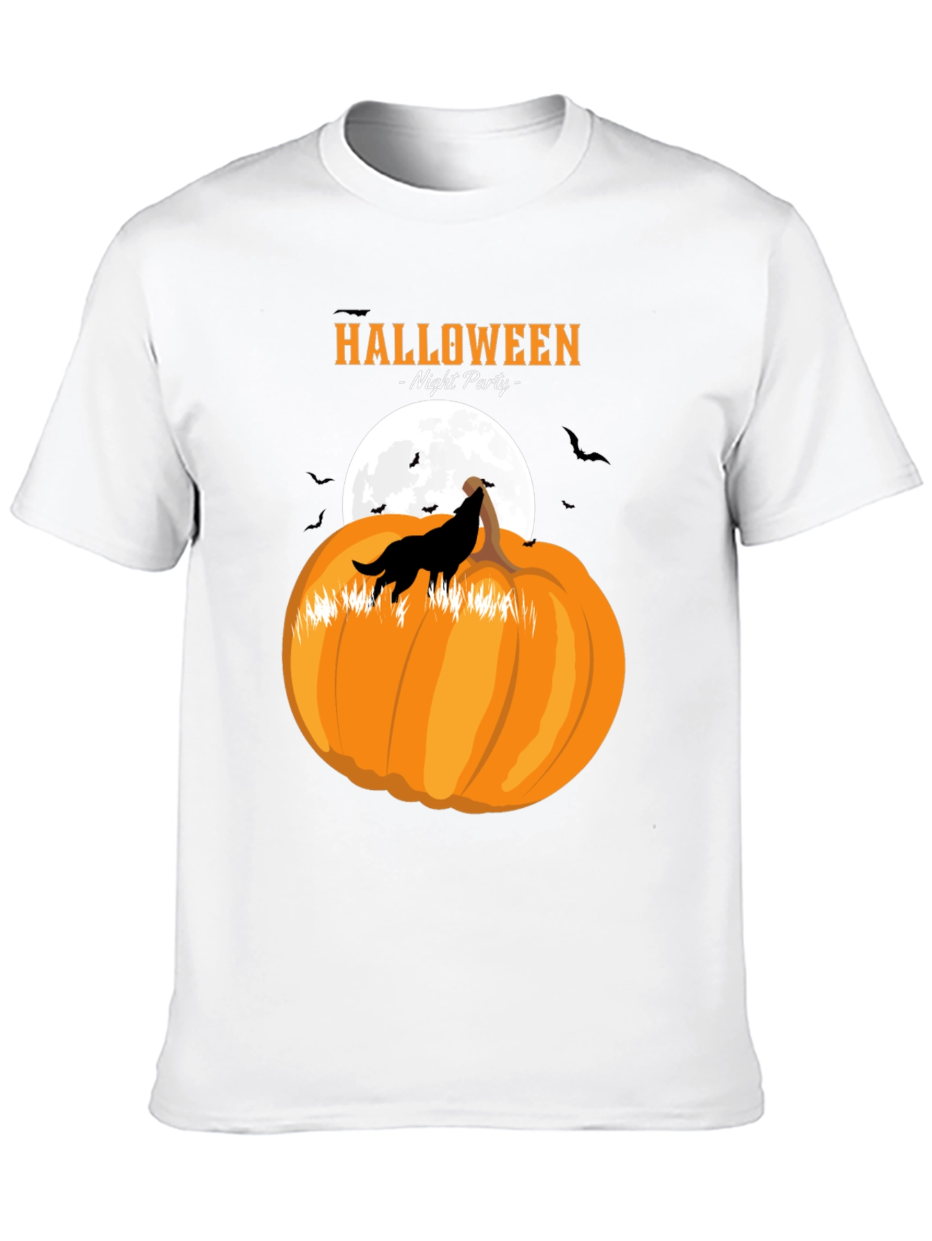 Halloween Night Party Wolf Pumpkin Black T-Shirt