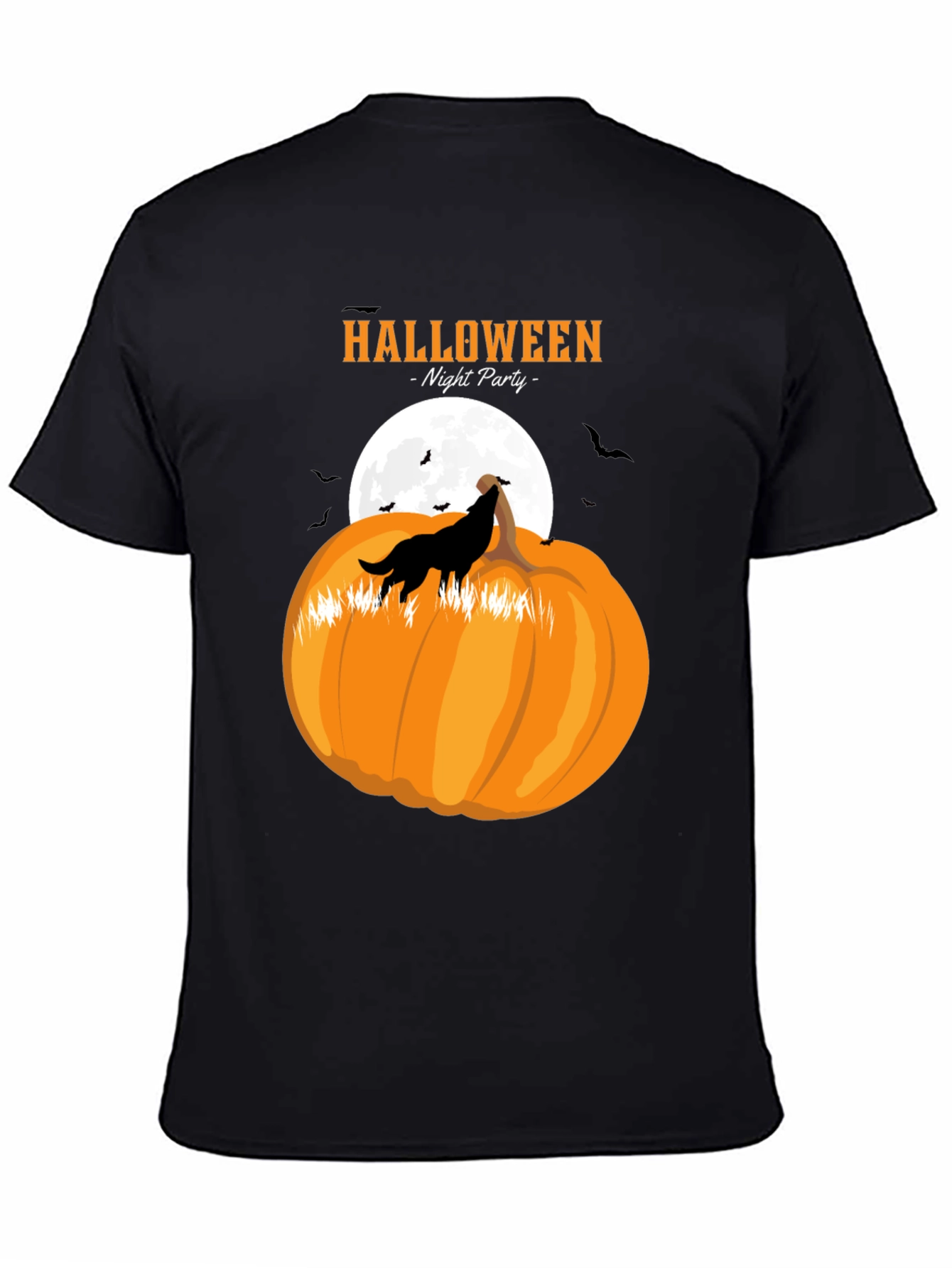 Halloween Night Party Wolf Pumpkin Black T-Shirt