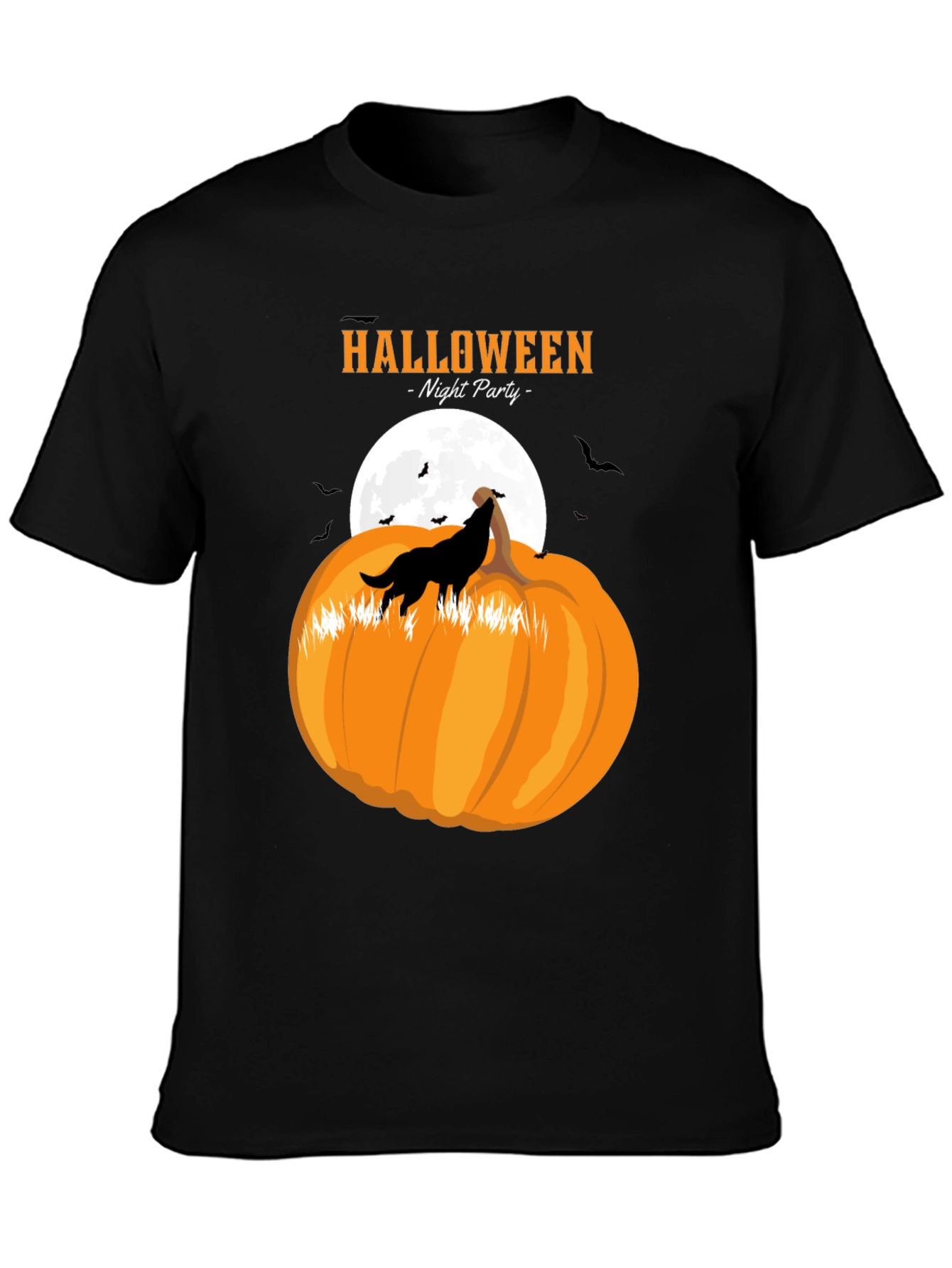 Halloween Night Party Wolf Pumpkin Black T-Shirt