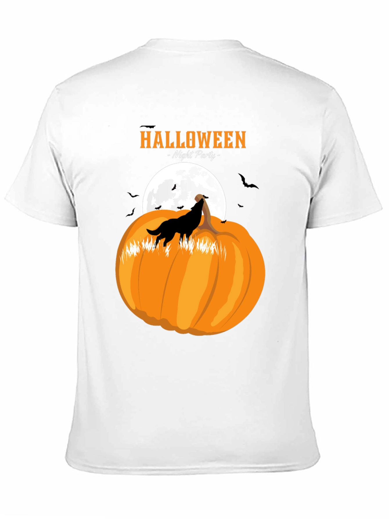 Halloween Night Party Wolf Pumpkin Black T-Shirt