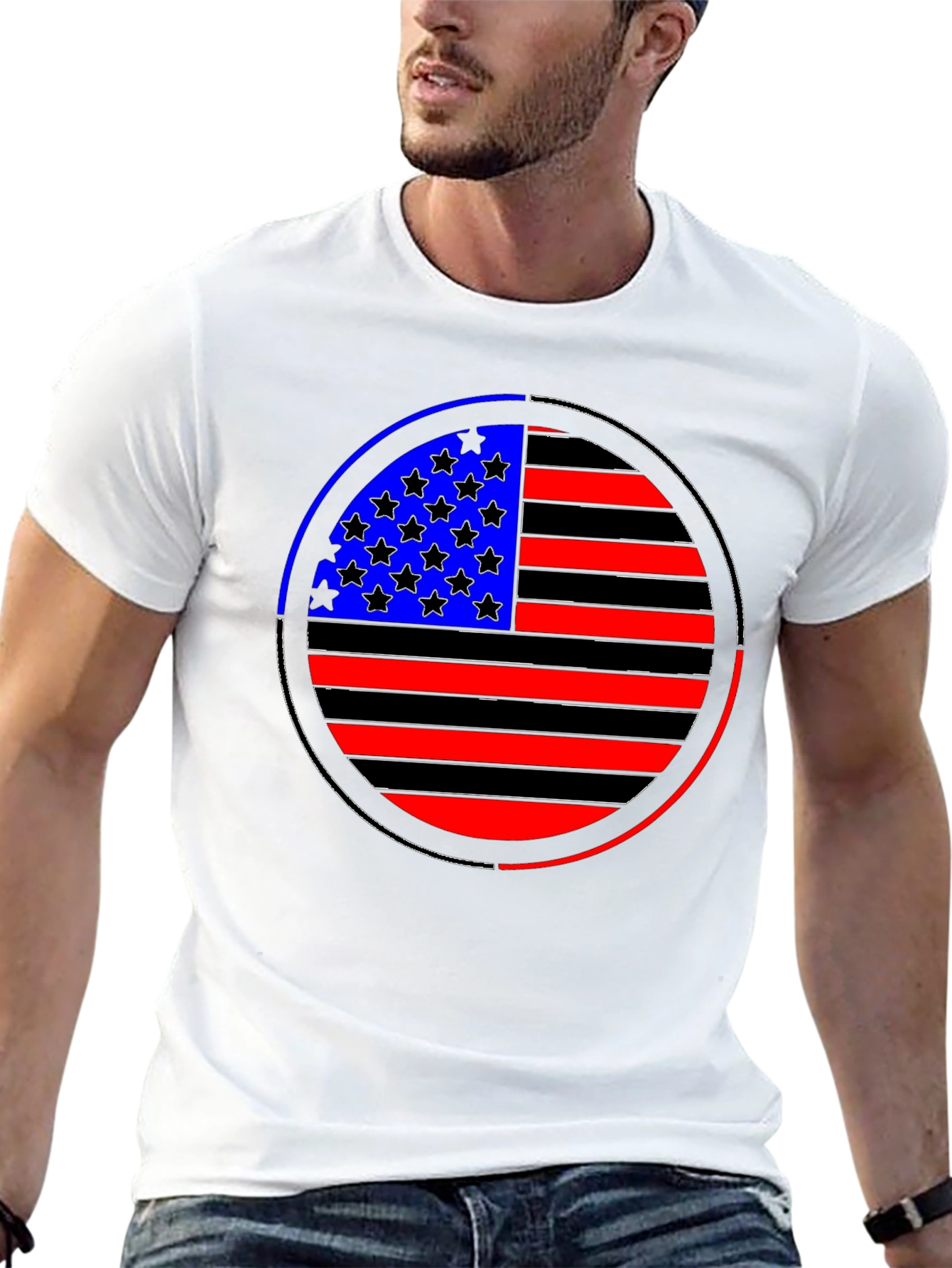 American Flag Circle Graphic Tee - Black