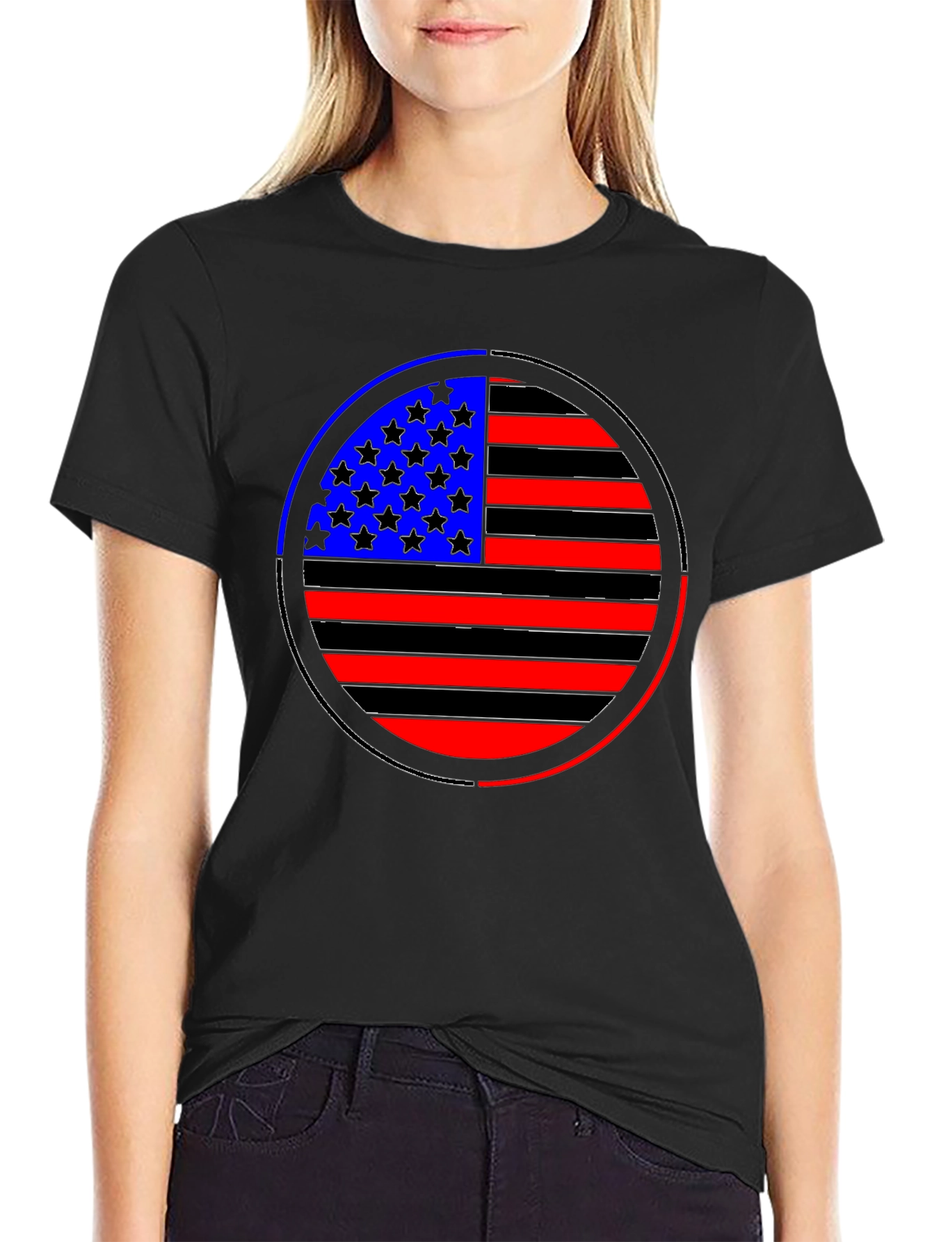 American Flag Circle Graphic Tee - Black