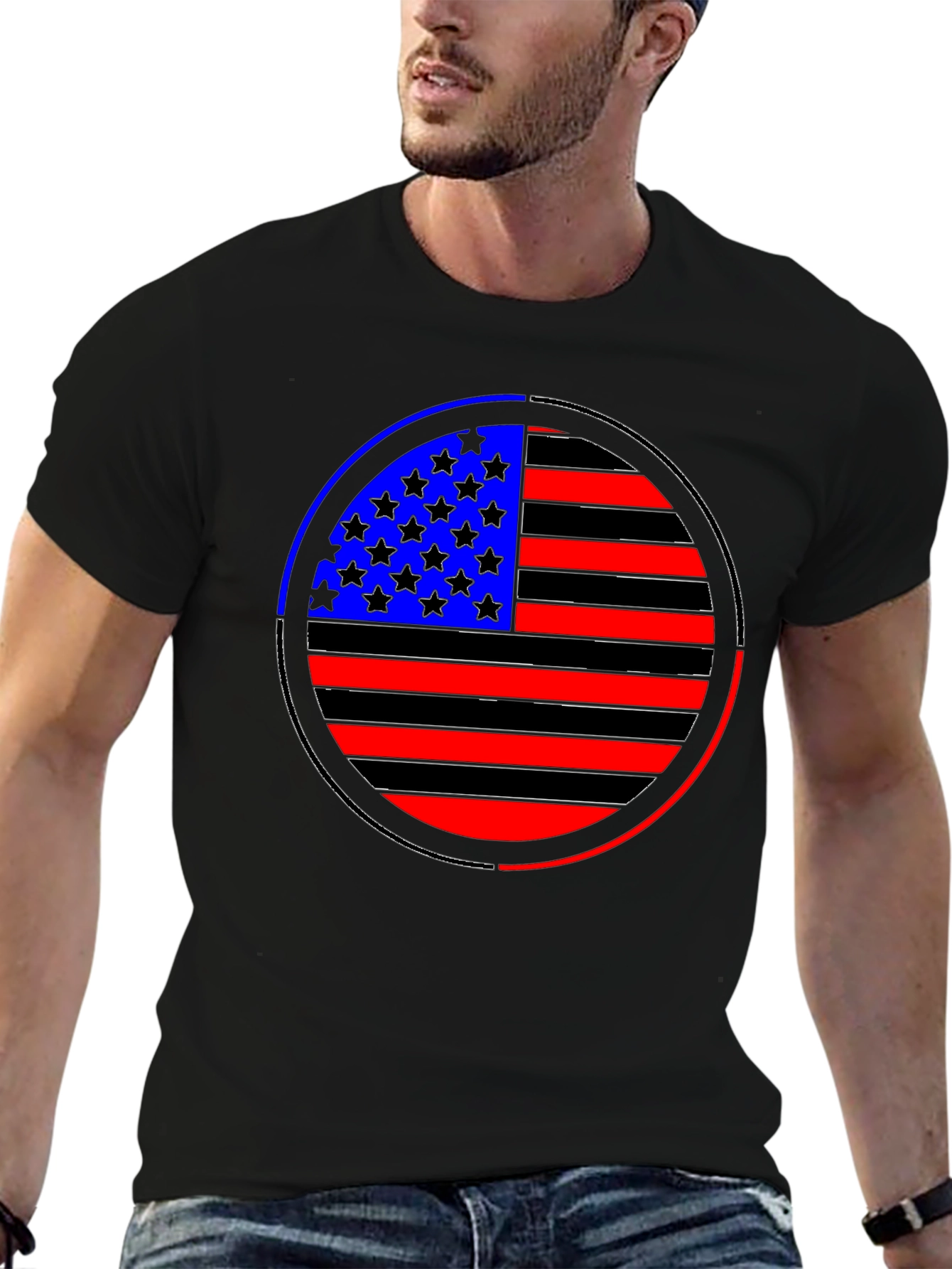 American Flag Circle Graphic Tee - Black