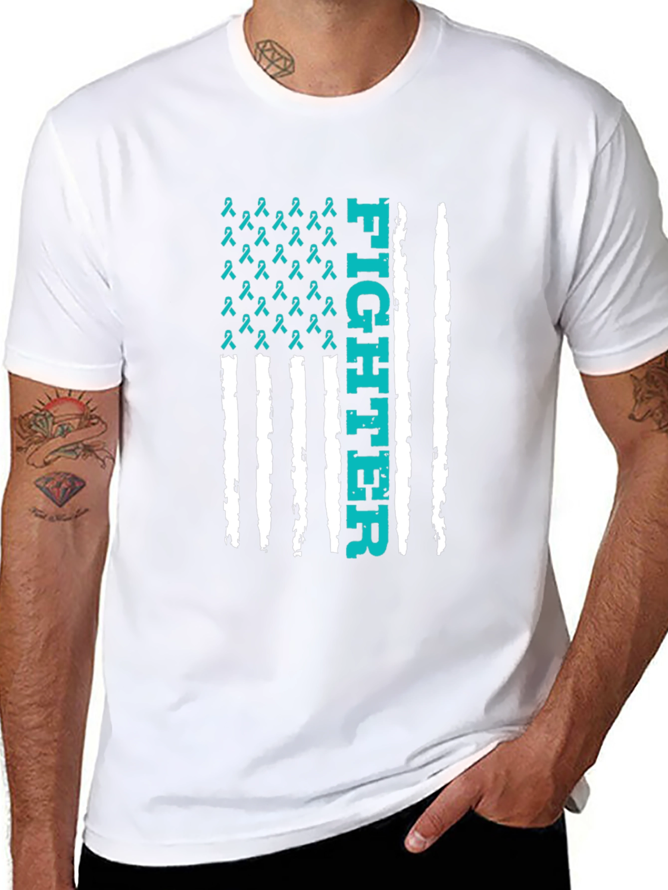 Fighter Ribbon Graphic Tee - Teal Awareness Shirt