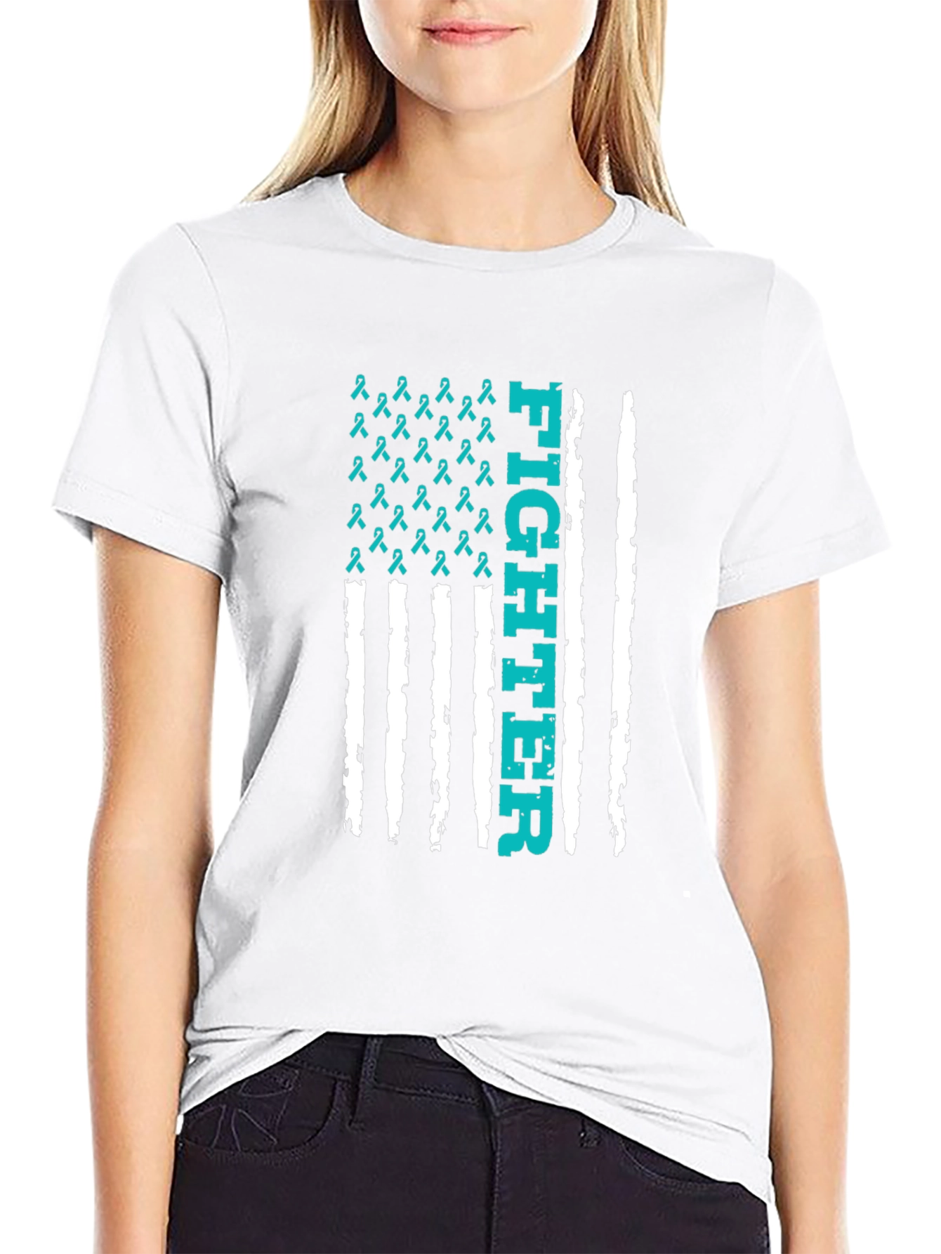 Fighter Ribbon Graphic Tee - Teal Awareness Shirt