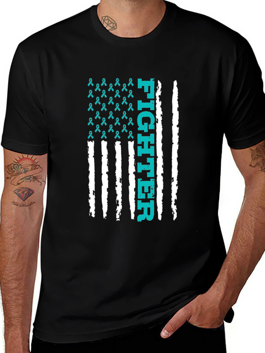 Fighter Ribbon Graphic Tee - Teal Awareness Shirt