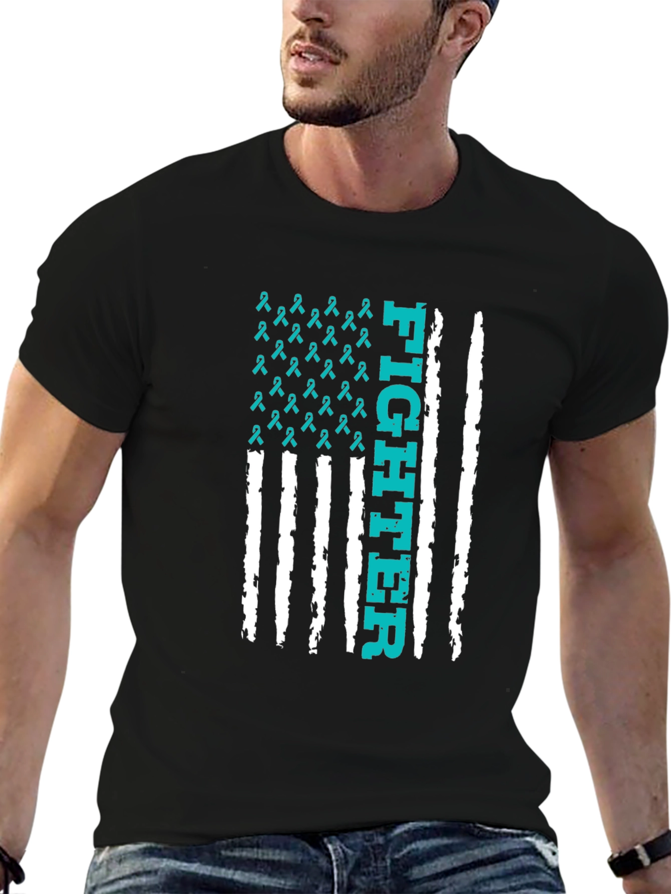 Fighter Ribbon Graphic Tee - Teal Awareness Shirt