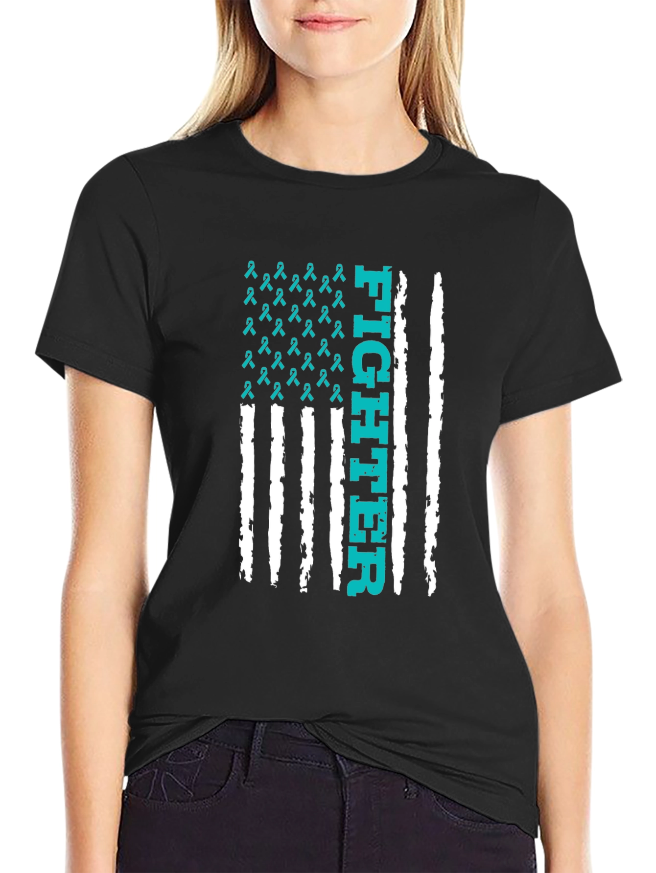 Fighter Ribbon Graphic Tee - Teal Awareness Shirt
