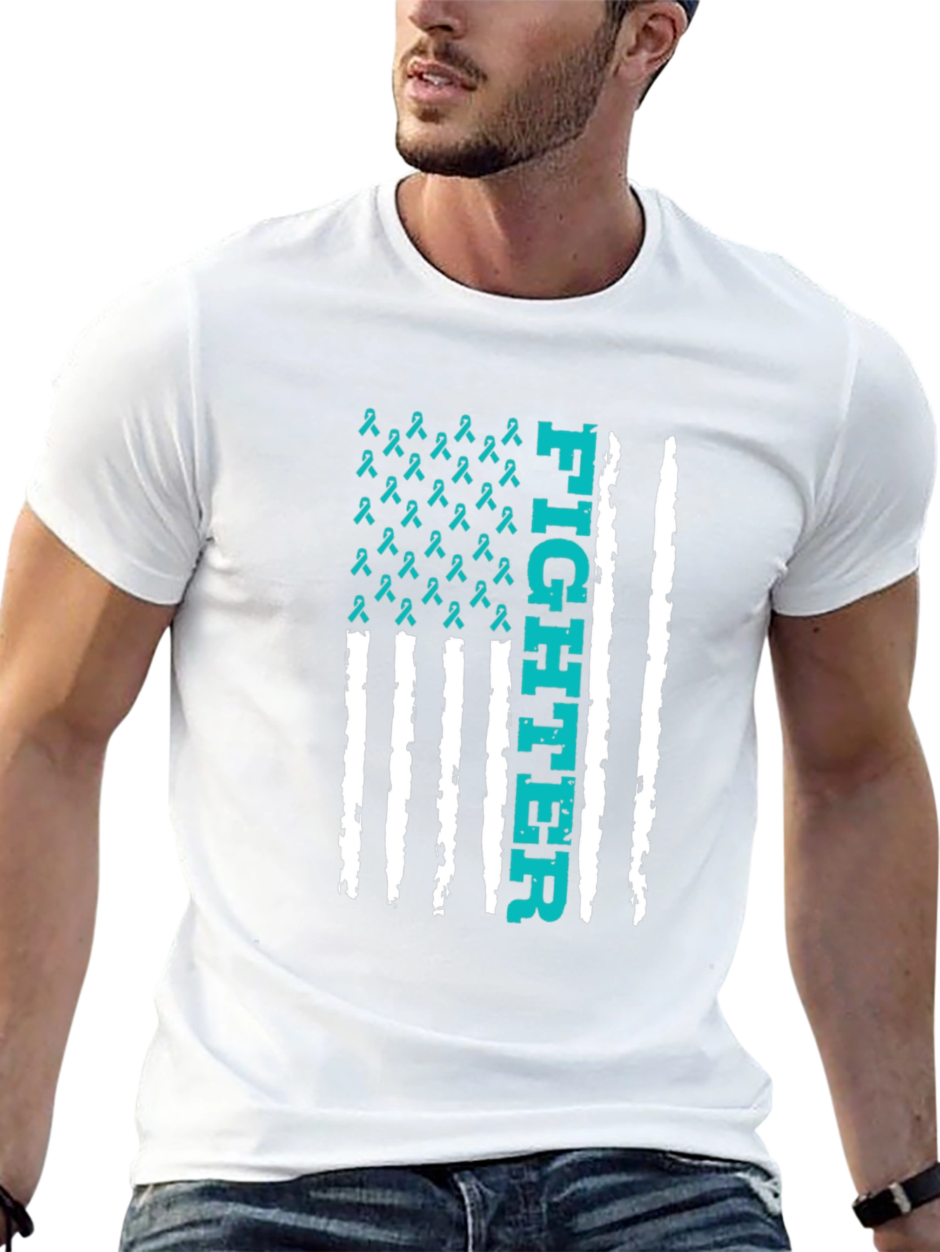 Fighter Ribbon Graphic Tee - Teal Awareness Shirt