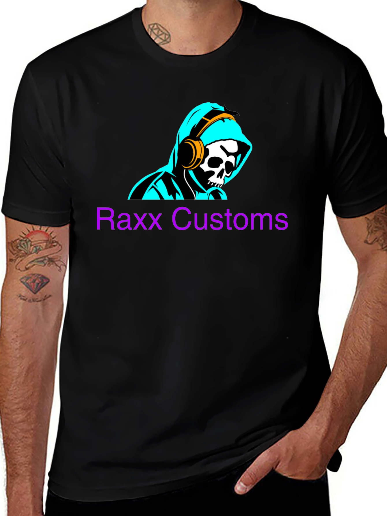 Raxx Customs Skull & Headphones Graphic T-Shirt